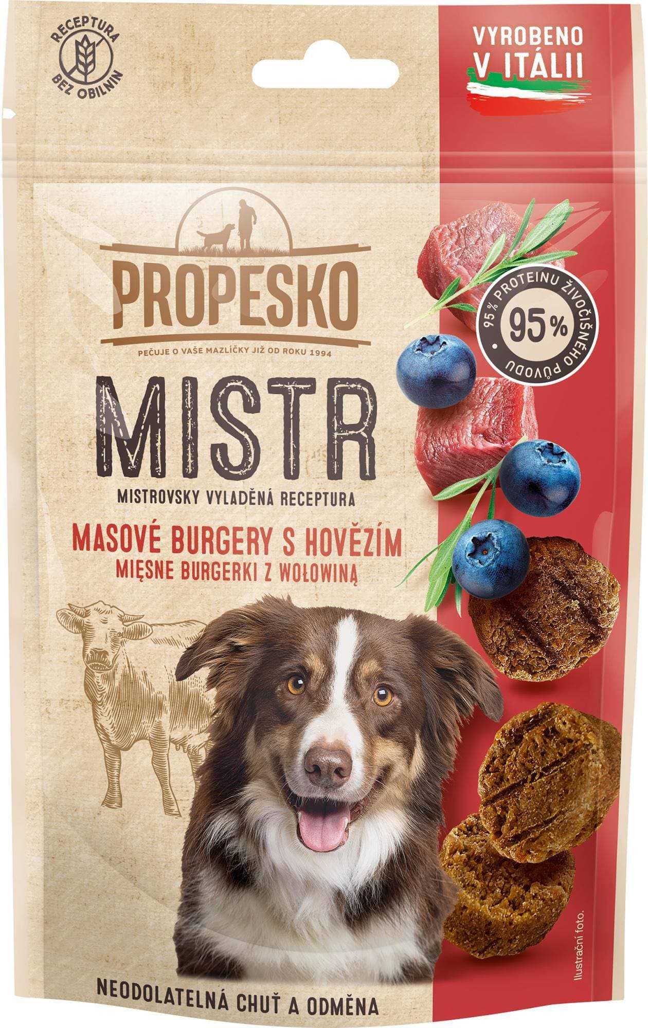 Propesko Mistr snack pes burger hovězí, borůvka, rozmarýn 60g
