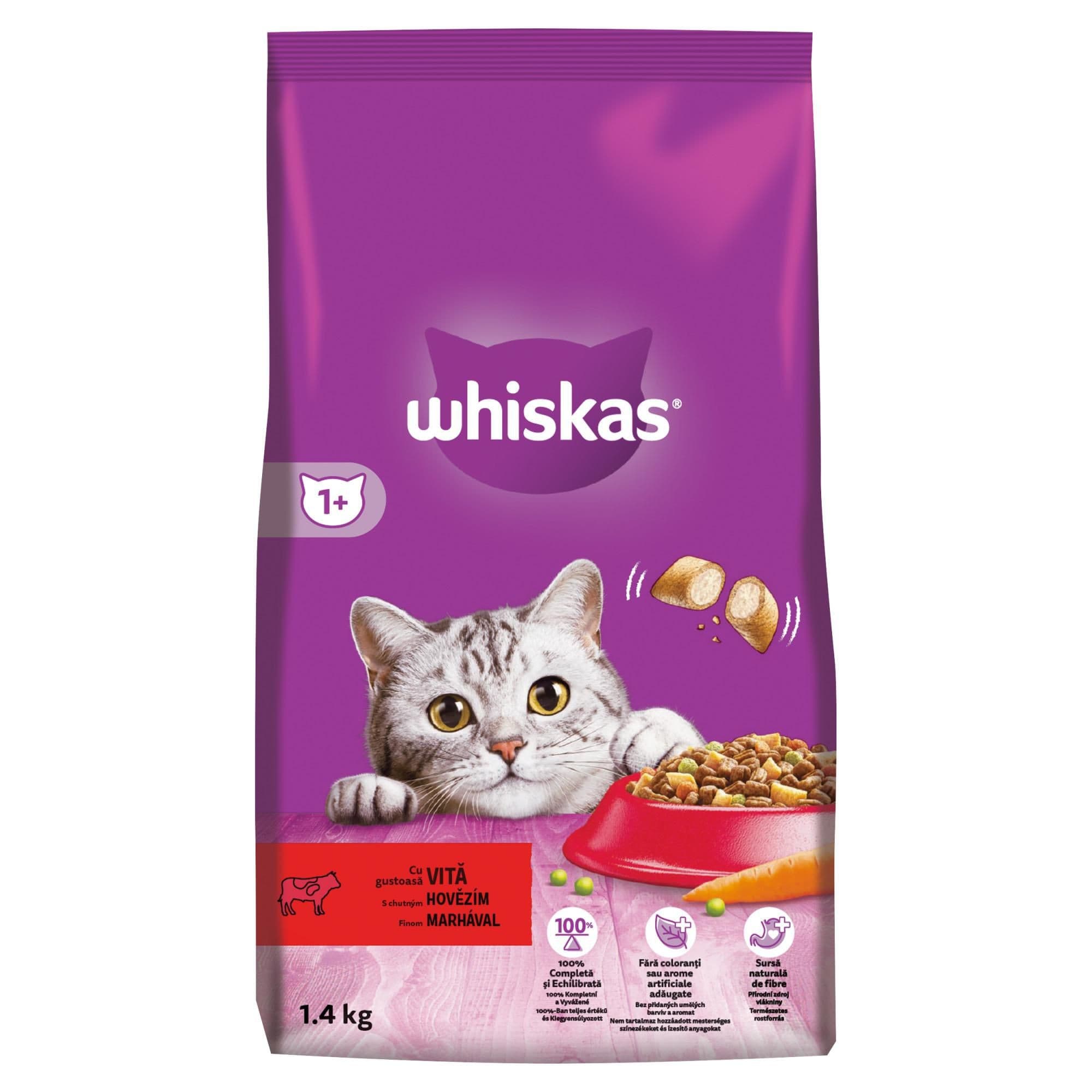 Whiskas Kompletní krmivo pro dospělé kočky s hovězím 1,4 kg