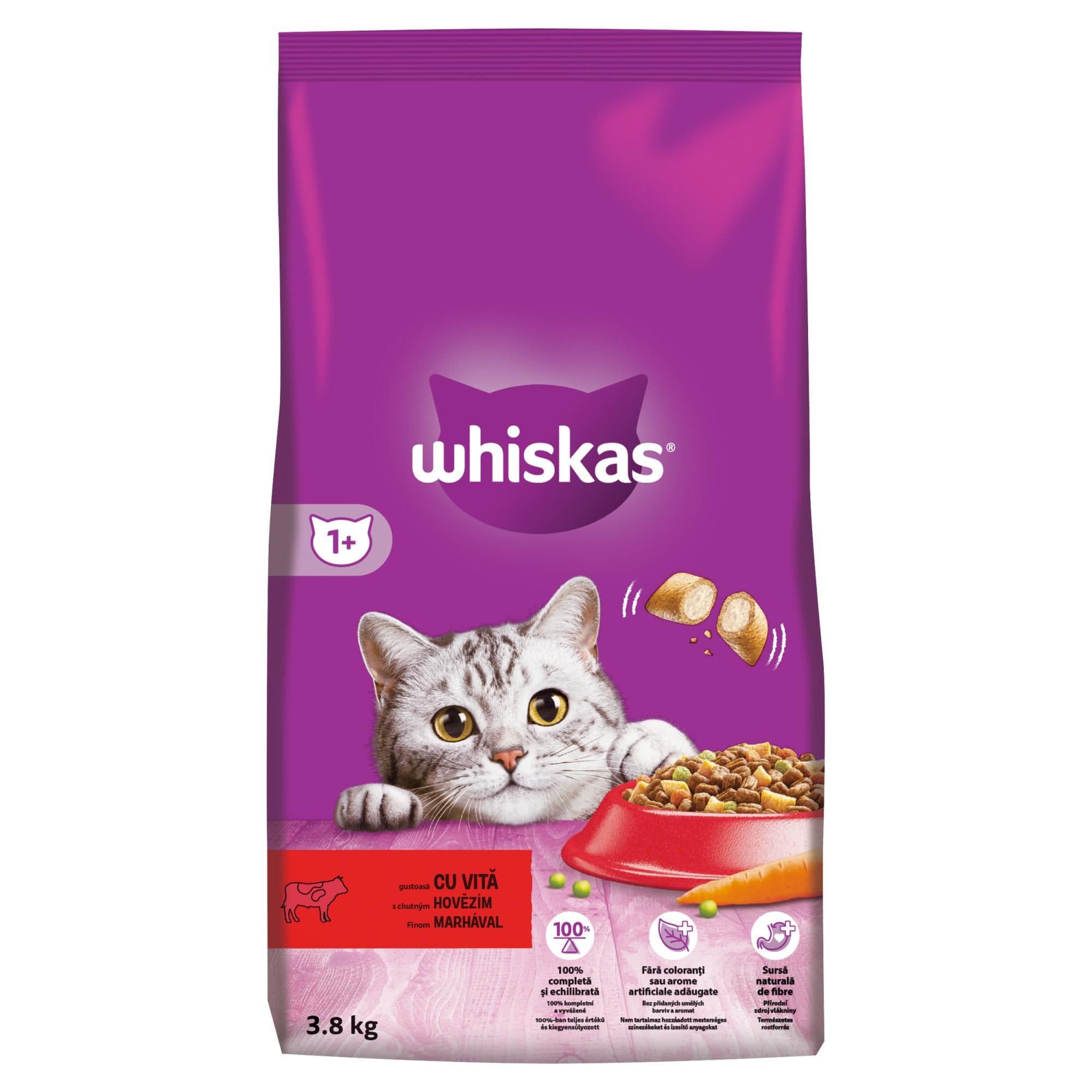Whiskas Chutné plněné granule s hovězím masem 1+ věk 3,8 kg