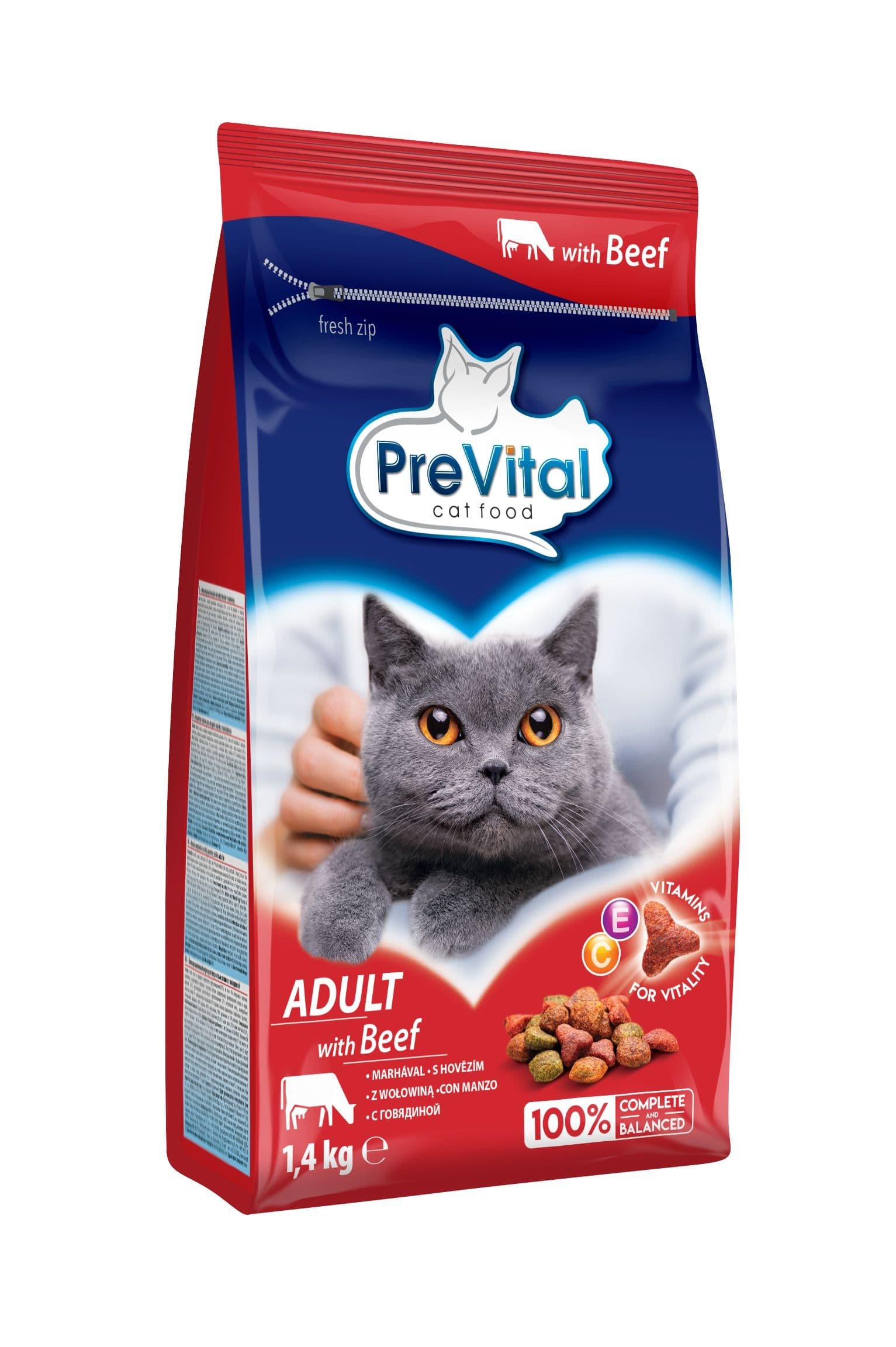 PreVital Kompletní krmivo pro dospělé kočky s hovězím 1,4kg