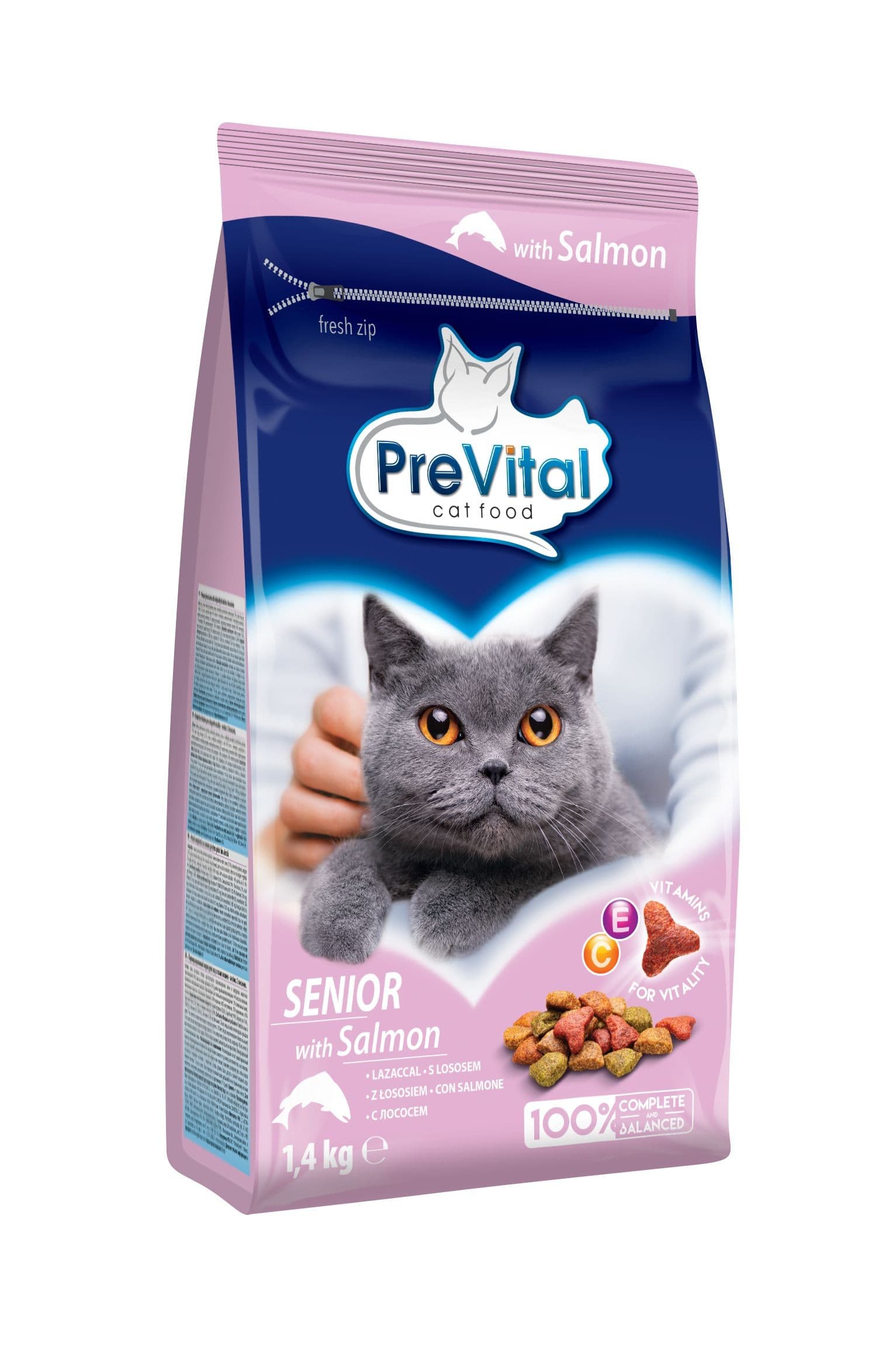 PreVital Senior kompletní krmivo pro dospělé kočky s lososem 1,4kg