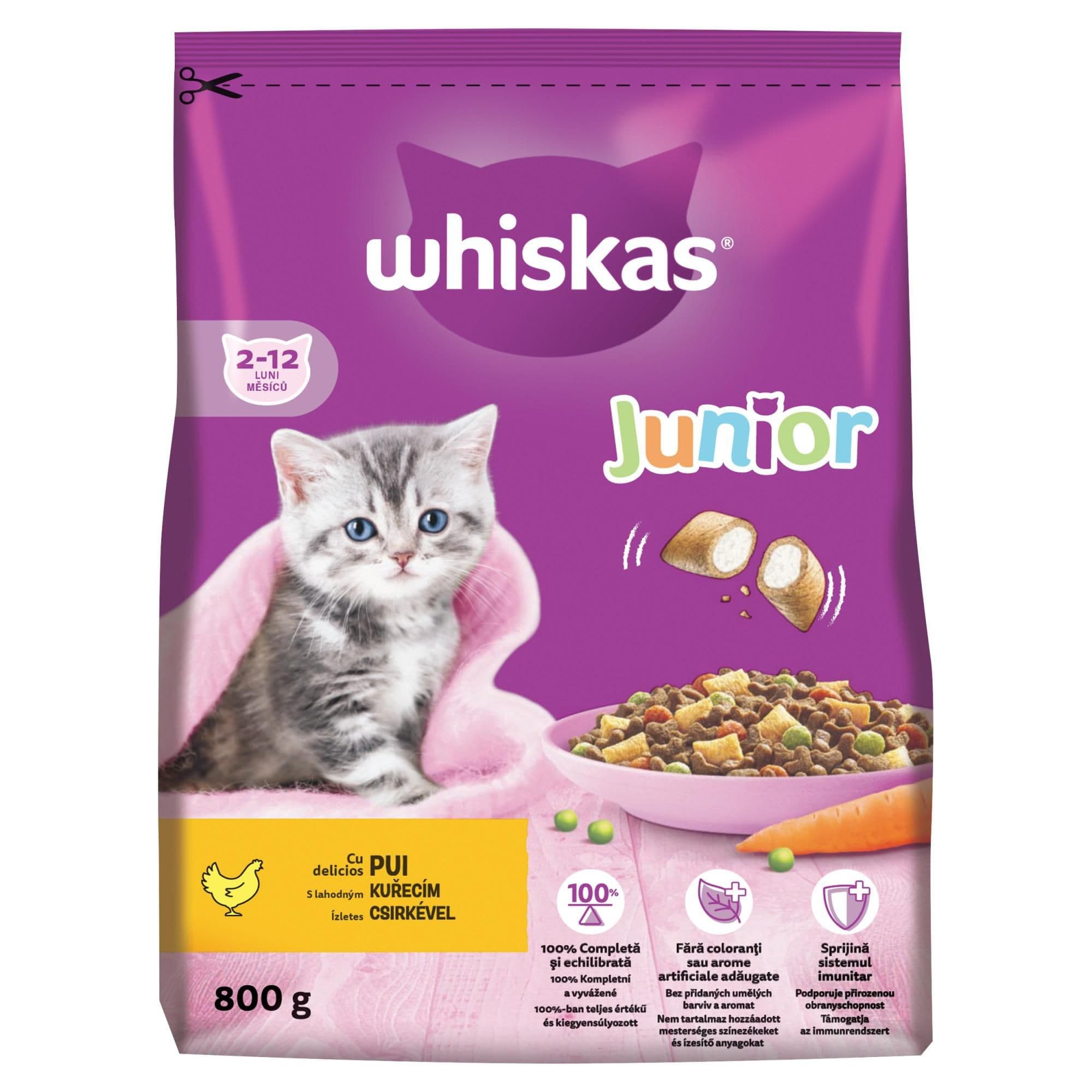 Whiskas Junior Chutné granule s lahodnou mléčnou náplní s kuřecím 800 g