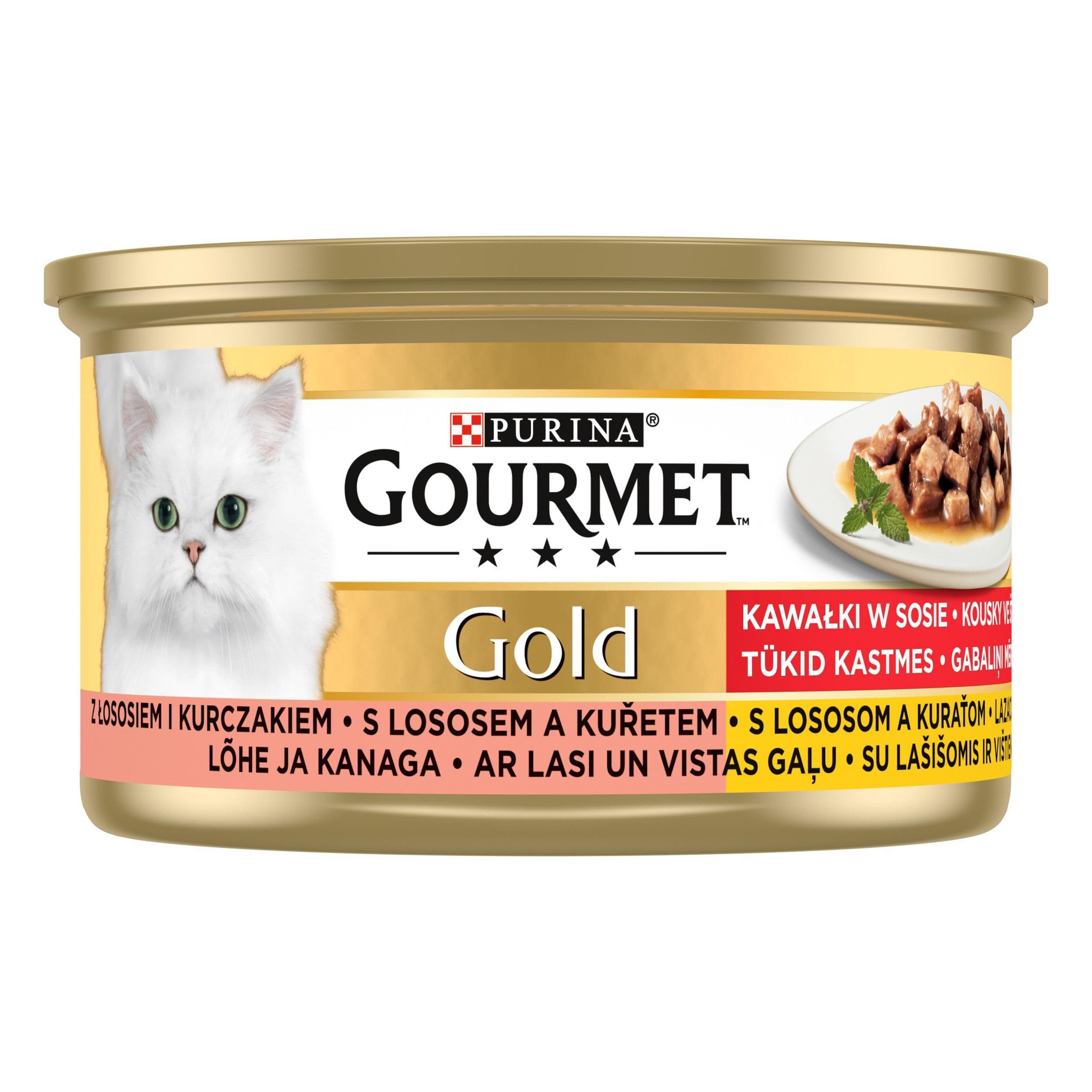 Gourmet Gold kousky ve šťávě s lososem a kuřetem 85 g