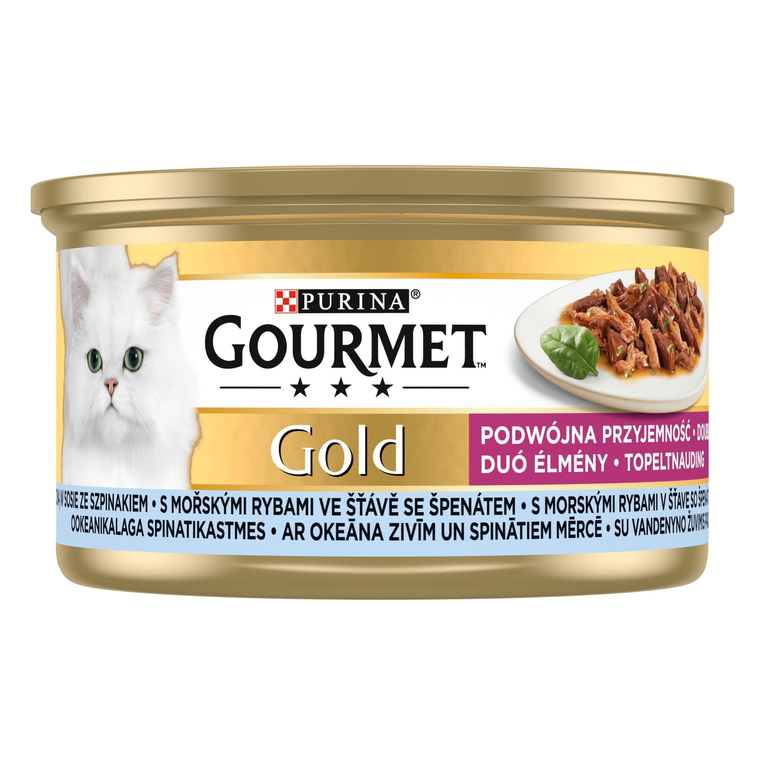Gourmet Gold s mořskými rybami ve šťávě se špenátem 85 g