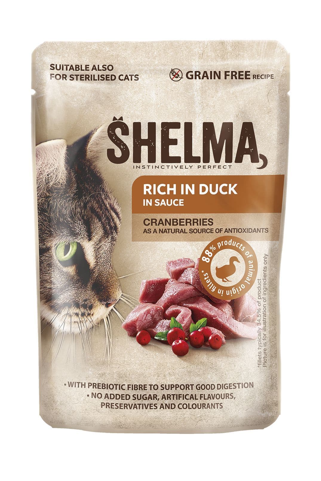 Shelma kapsa pro kočky kachna, brusinka 85 g