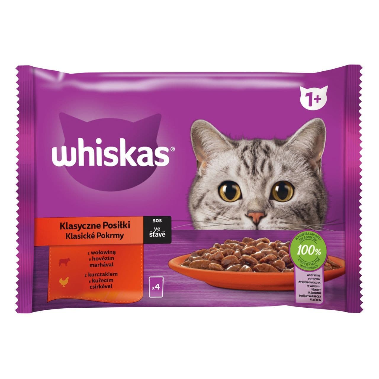 Whiskas kapsičky klasický výběr ve šťávě pro dospělé kočky 4 x 85g