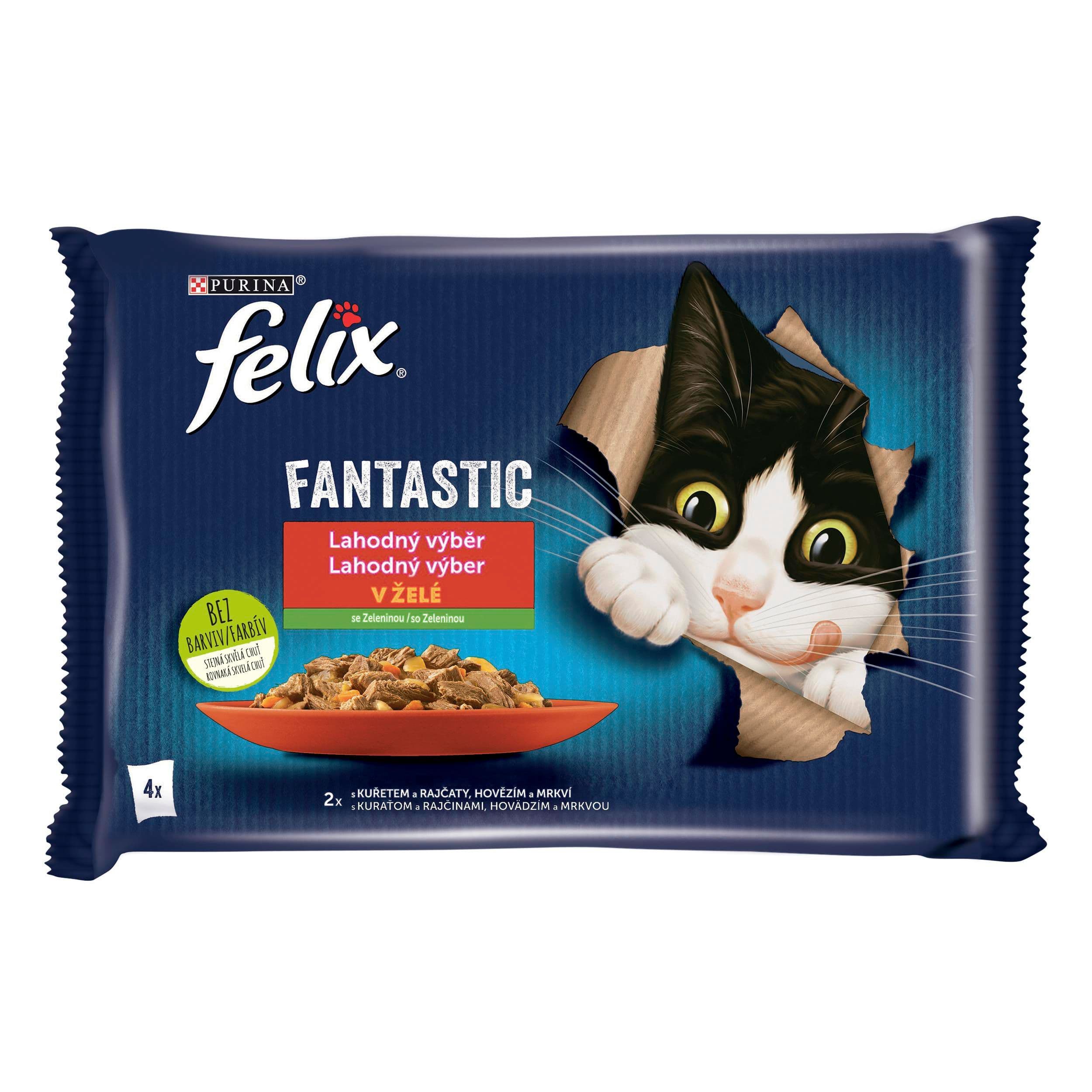 FELIX Fantastic Multipack s kuřetem a rajčaty/s hovězím a mrkví 4x85g