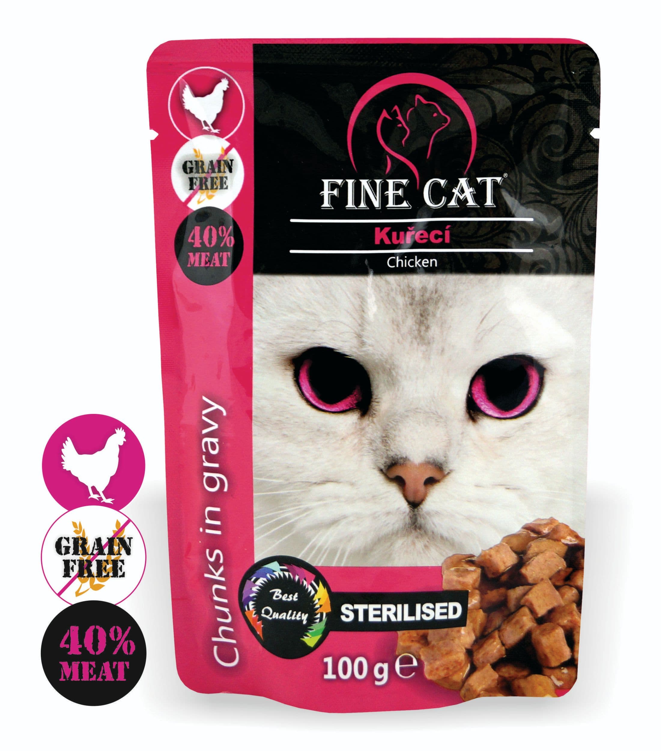Fine Cat kapsička Grain-free sterilised kuřecí v omáčce 100 g