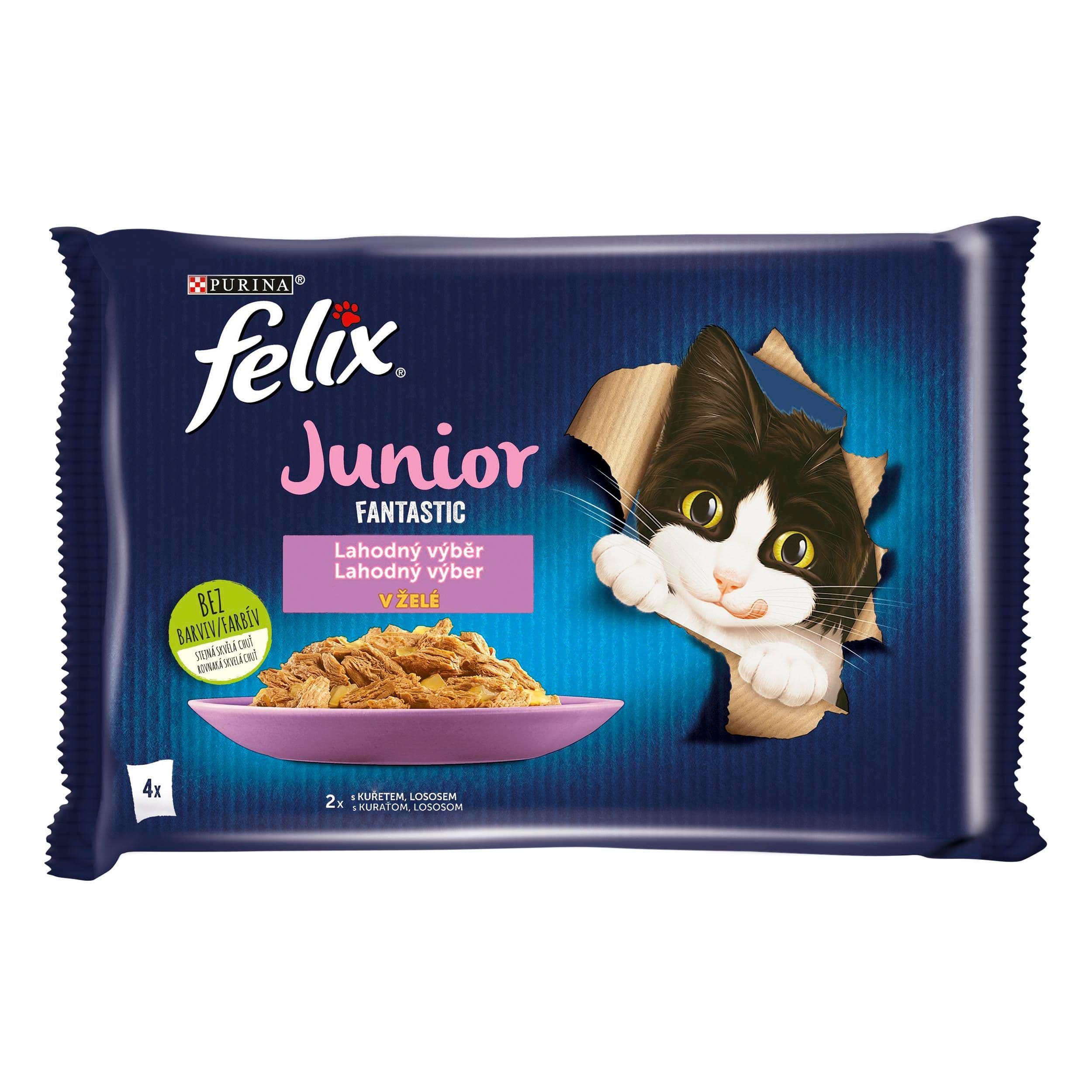 FELIX Fantastic Junior Multipack s kuřetem a lososem v želé 4x85g
