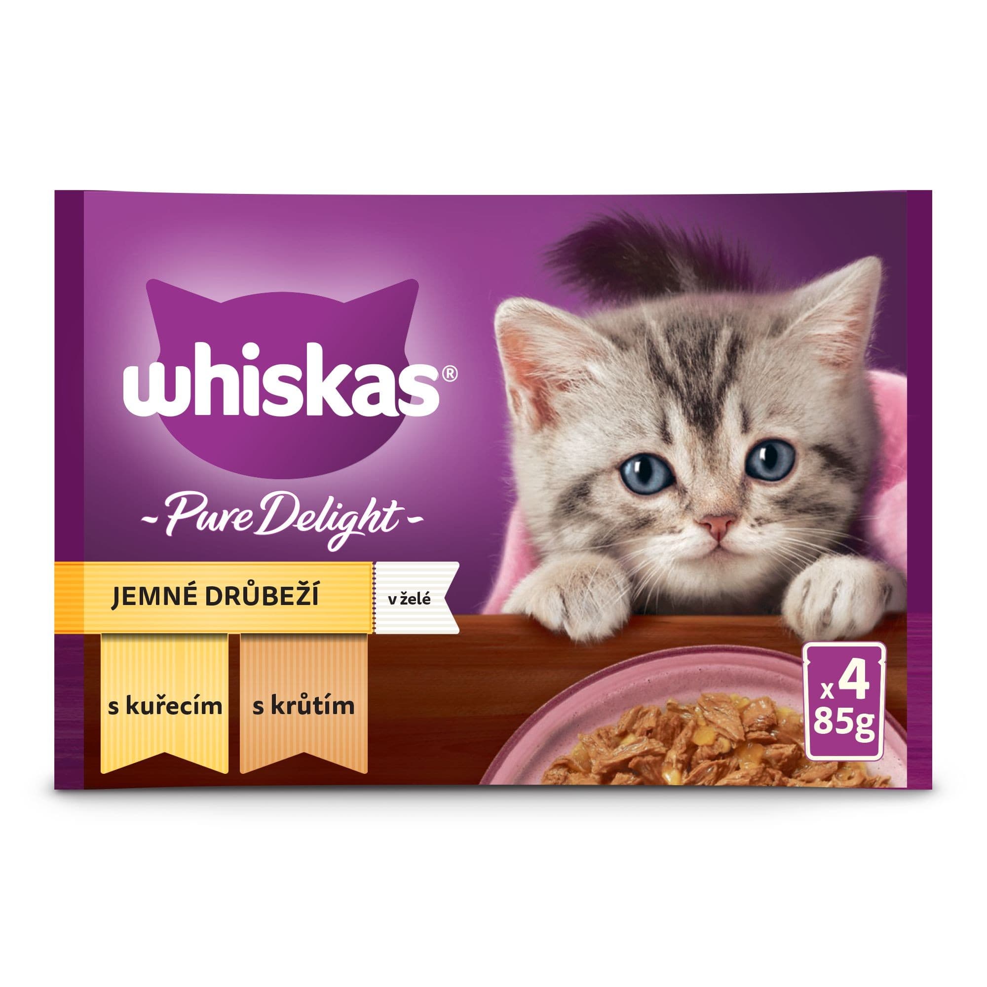 Whiskas Pure Delight kapsičky drůbeží výběr v želé pro koťata 4 x 85 g