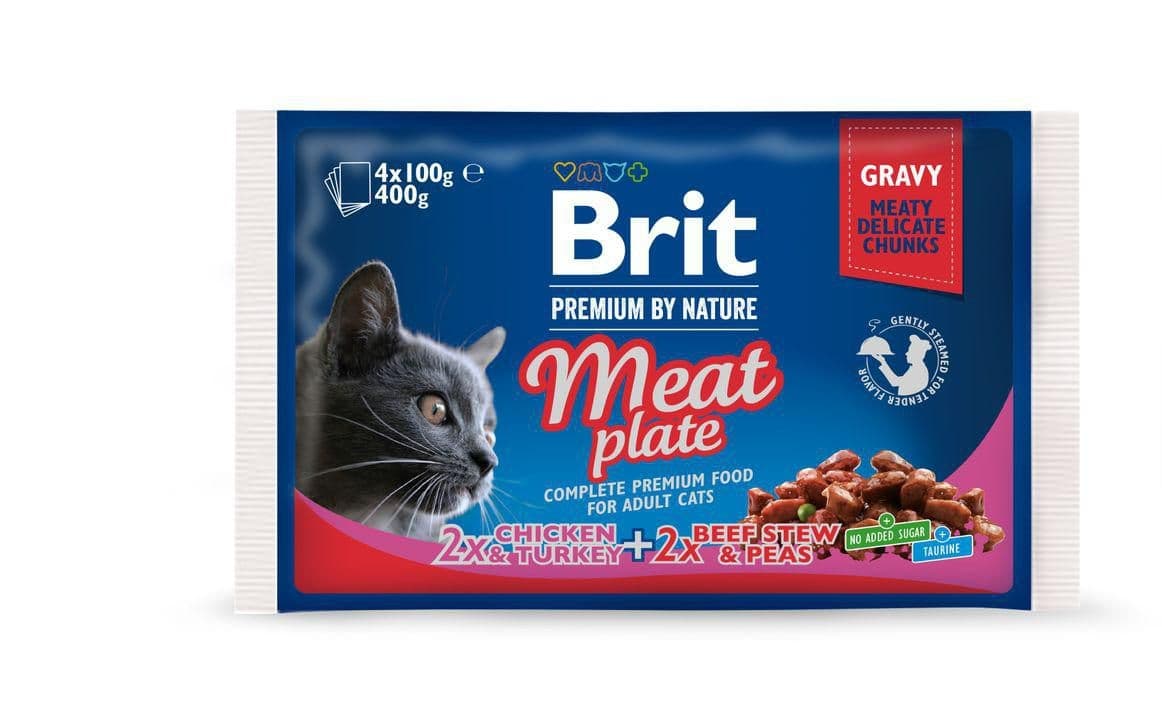 Brit Premium by Nature Cat Pouch Meat Plate 400 g (4x100 g)