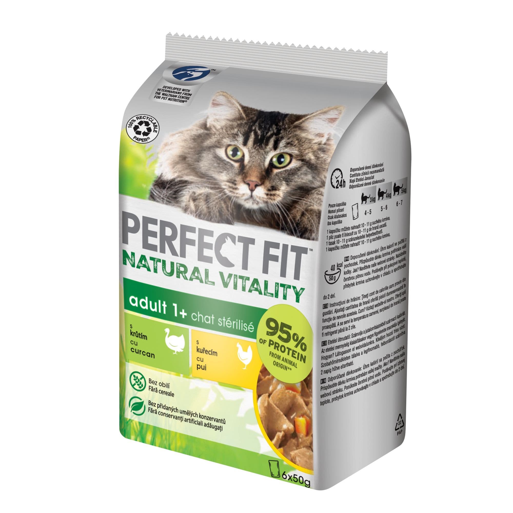 Perfect Fit Natural Vitality kapsičky s krůtím a kuřecím pro dospělé kočky 6 x 50g