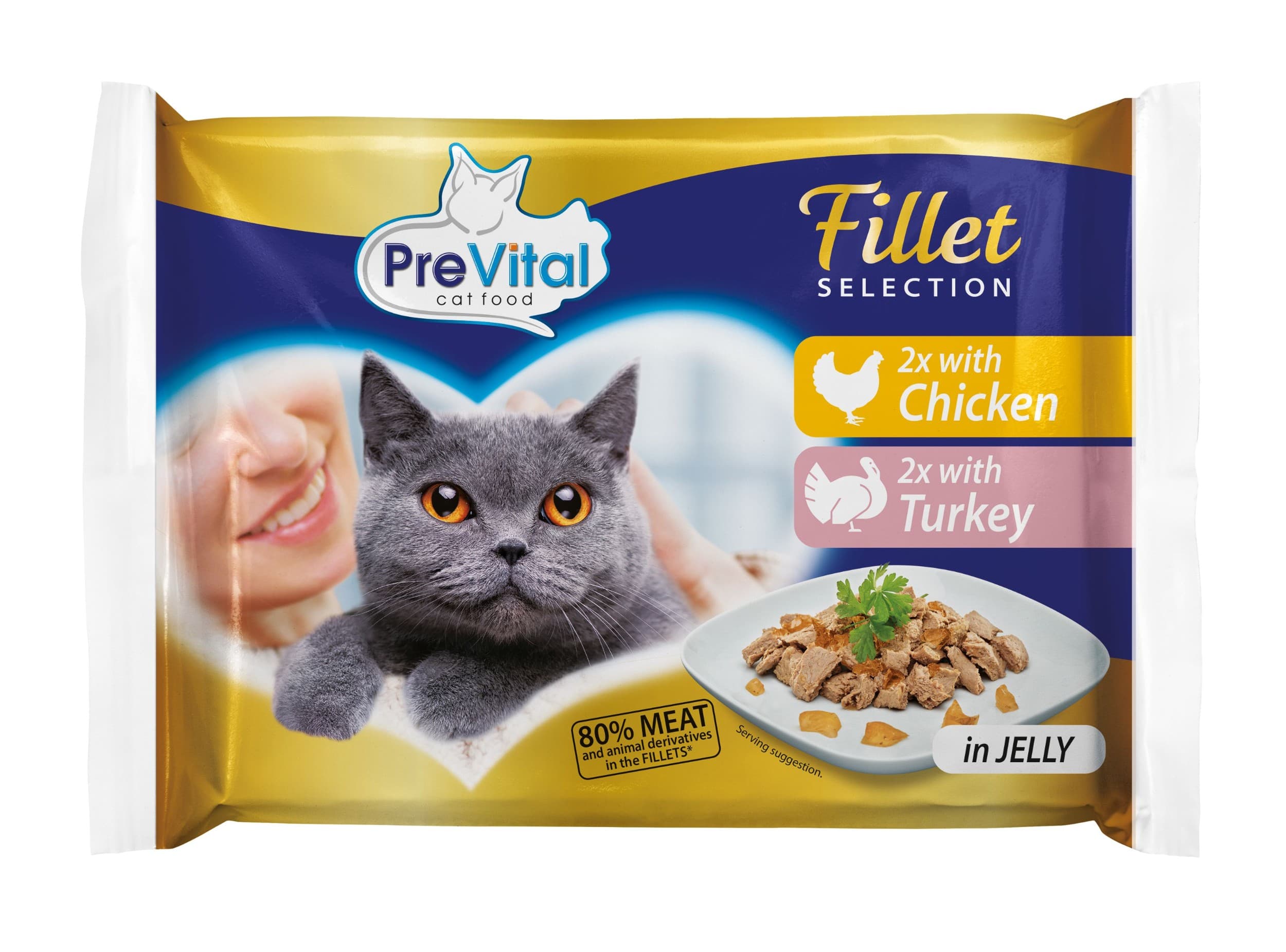 PreVital Naturel Kompletní krmivo pro dospělé kočky kuřecí a krůtí 4x85 g