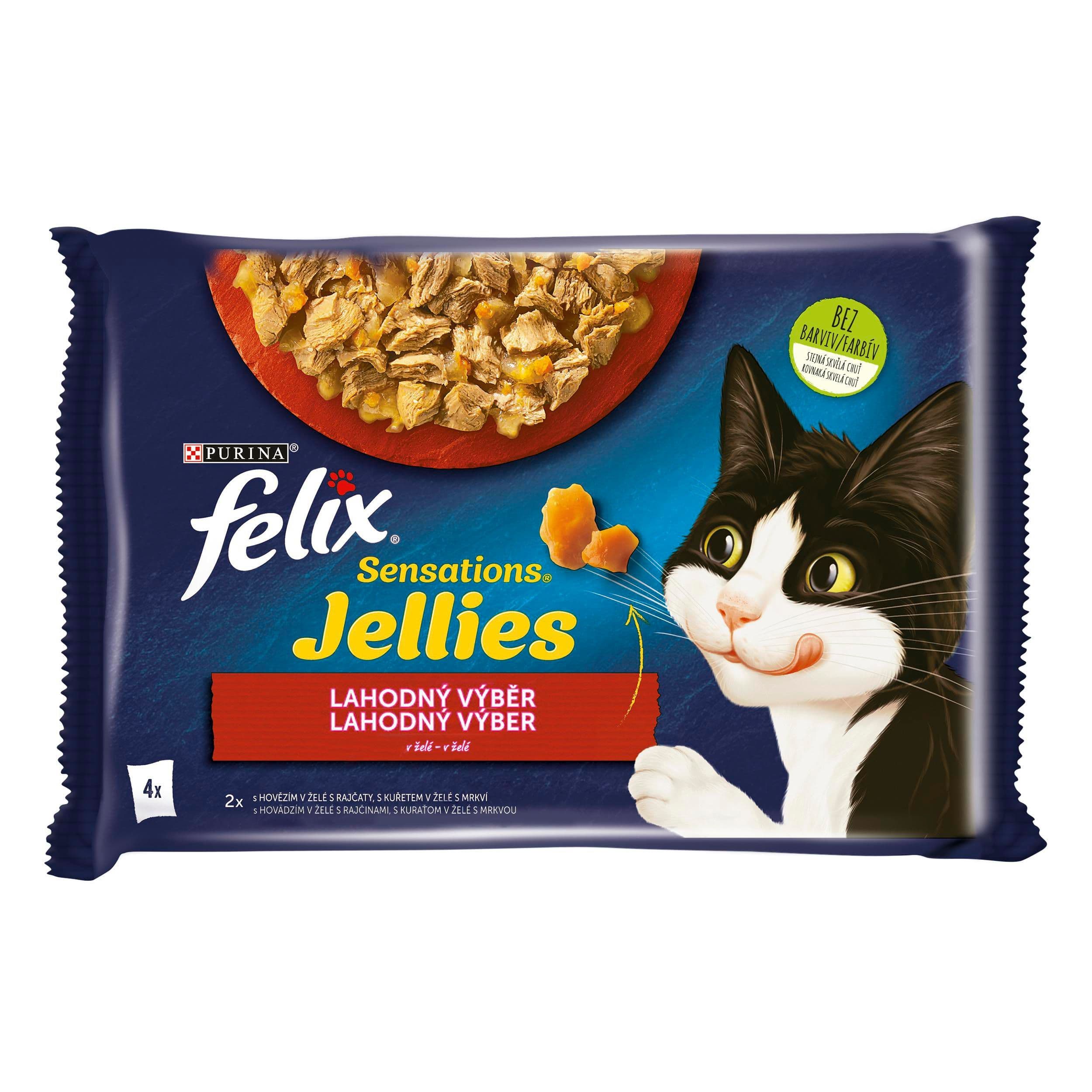 FELIX Sensations Jellies Multipack s hovězím a kuřetem v ochucném želé 4x85g
