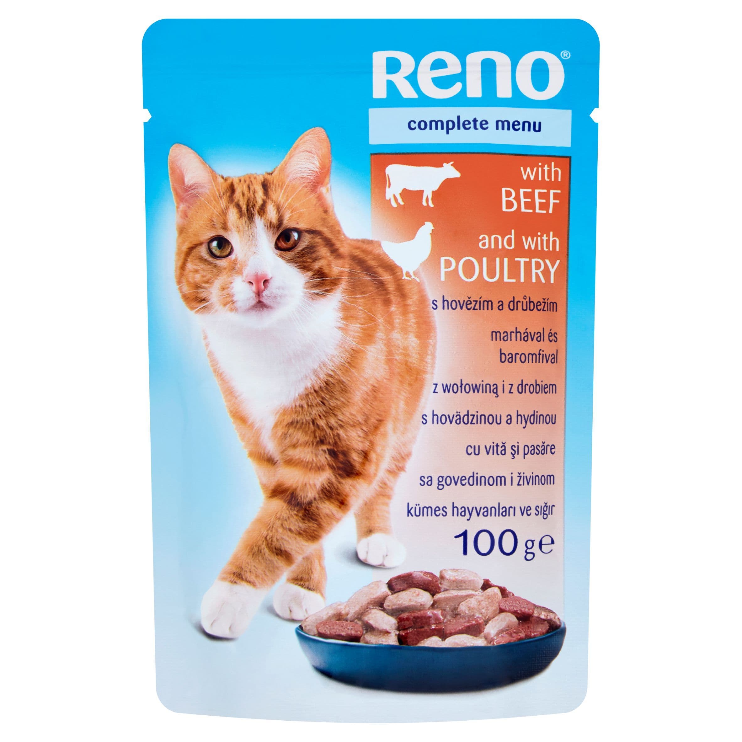Reno Kompletní krmivo pro dospělé kočky s hovězím a drůbežím 100 g