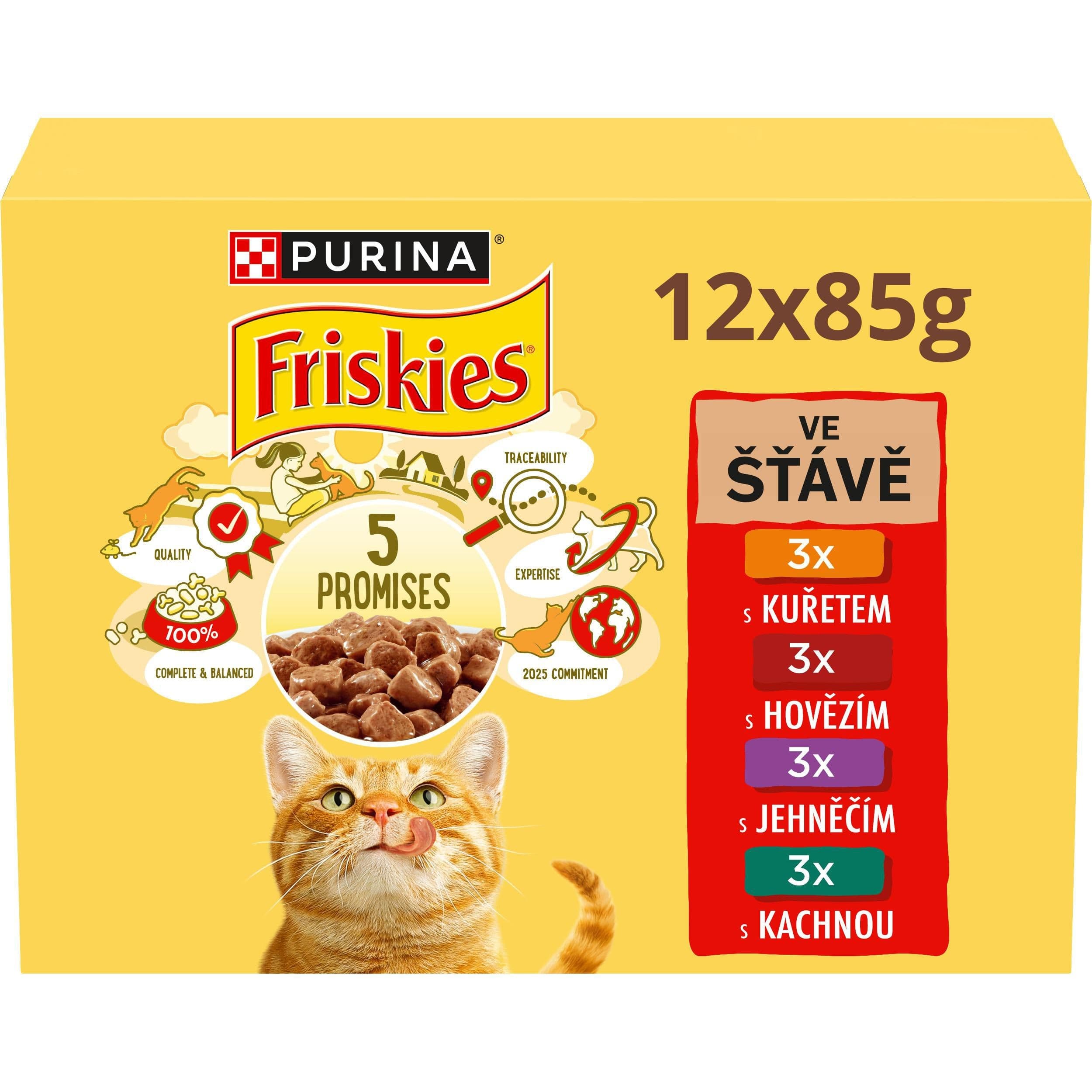 Purina Friskies Multibalení s kuřetem, s hovězím, s jehněčím a s kachnou ve šťávě 12 x 85g