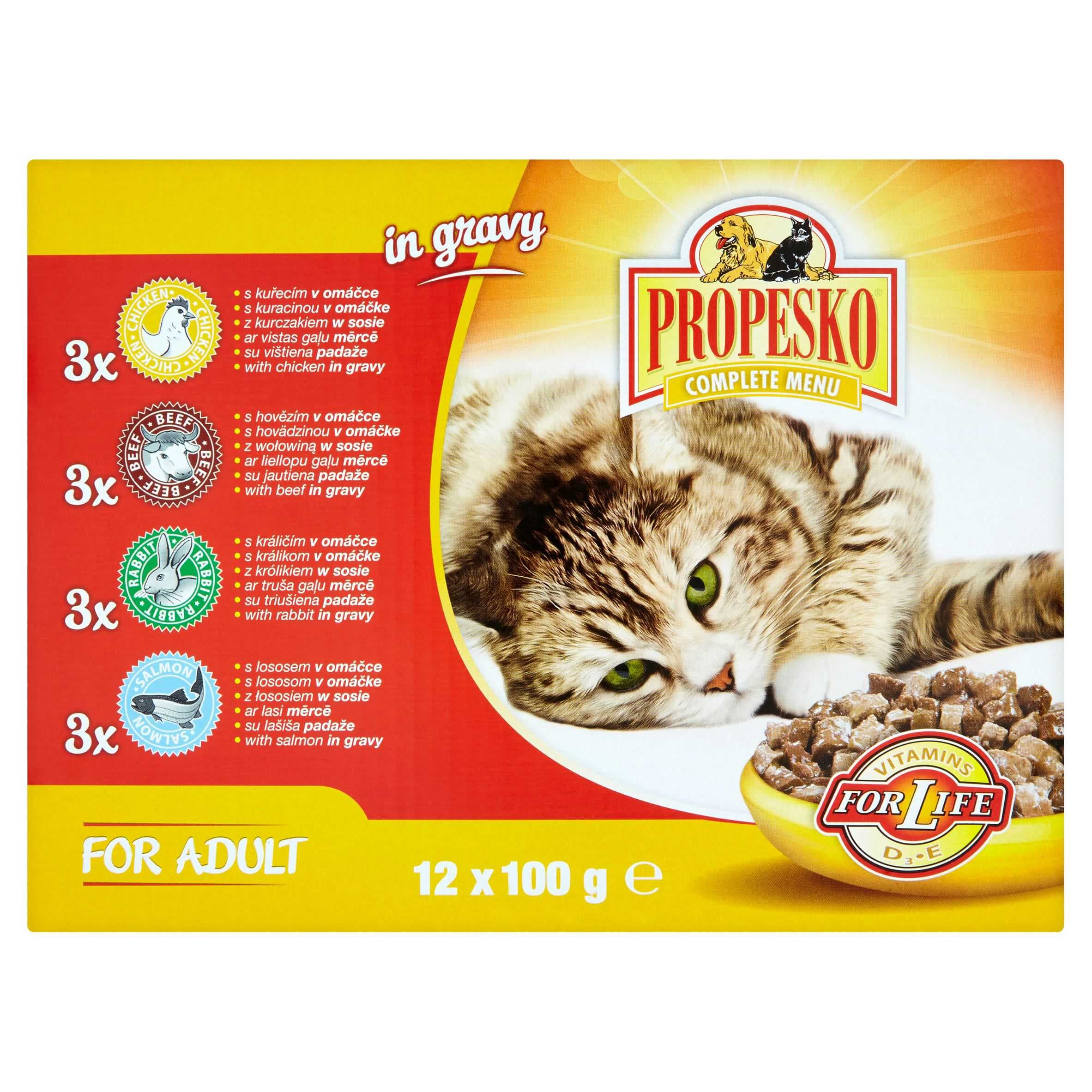 Propesko Kompletní krmivo pro dospělé kočky kuře/krůta/losos 12x100 g