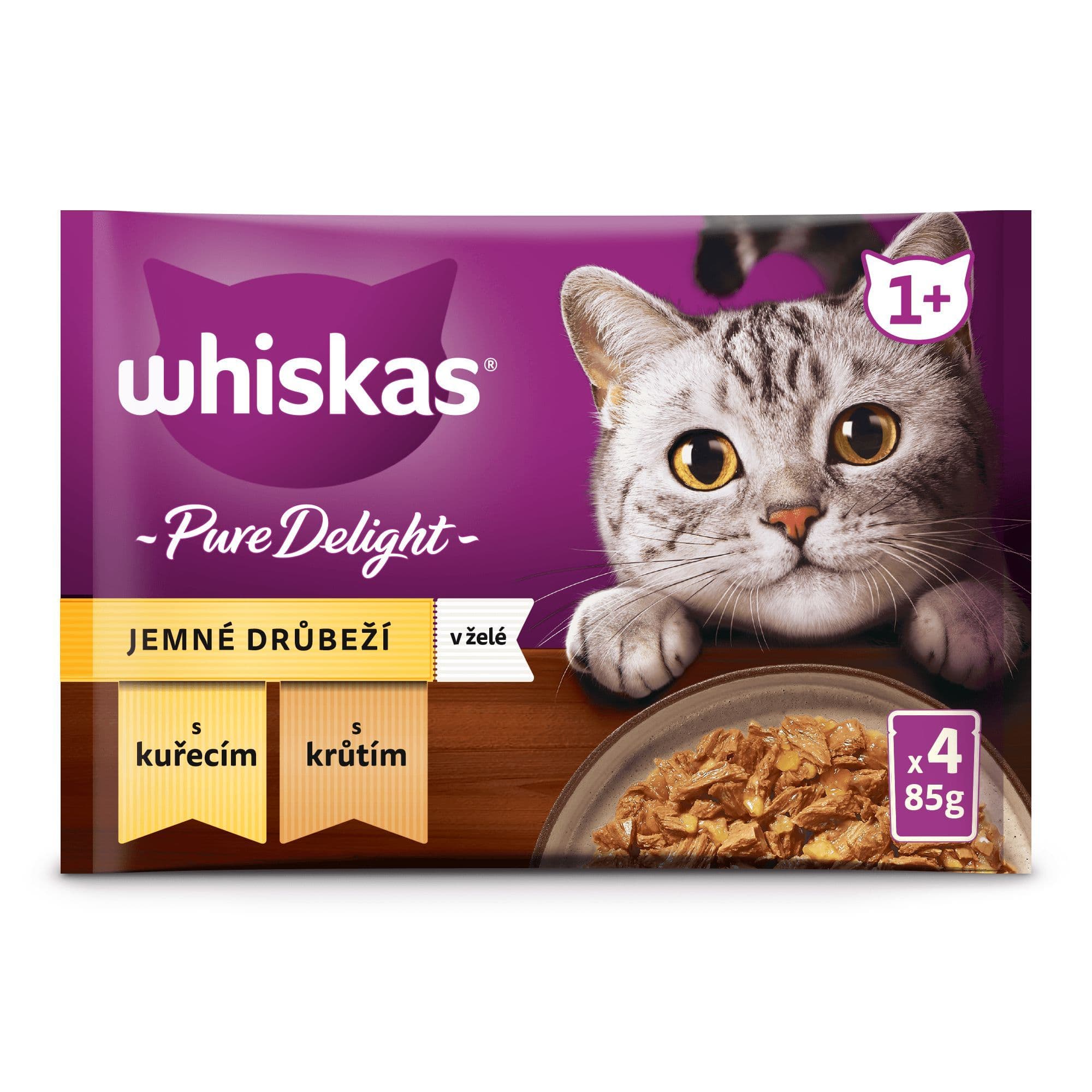 Whiskas Pure Delight kapsičky drůbeží výběr v želé pro dospělé kočky 4 x 85 g