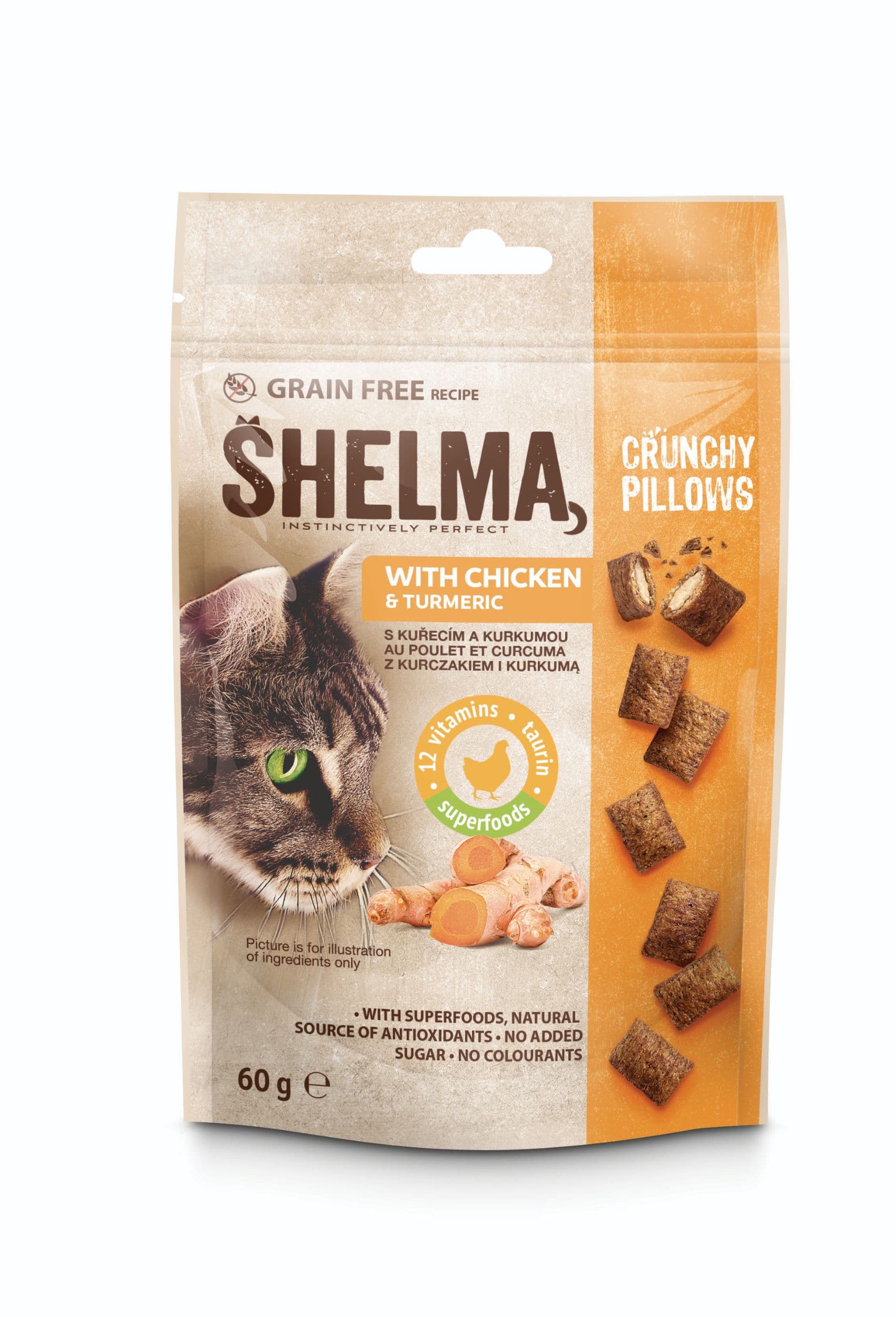 Shelma bezobilné polštářky pro kočku kuře/kurkuma 60 g