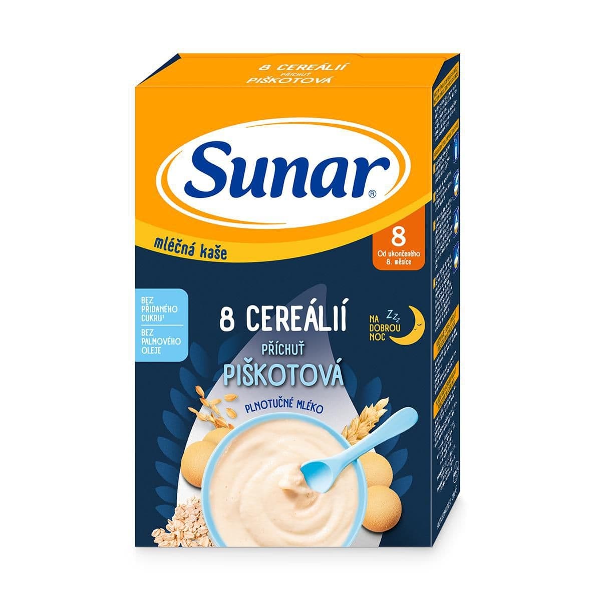 Sunar Mléčná kaše 8 cereálií příchuť piškotová na dobrou noc 210 g