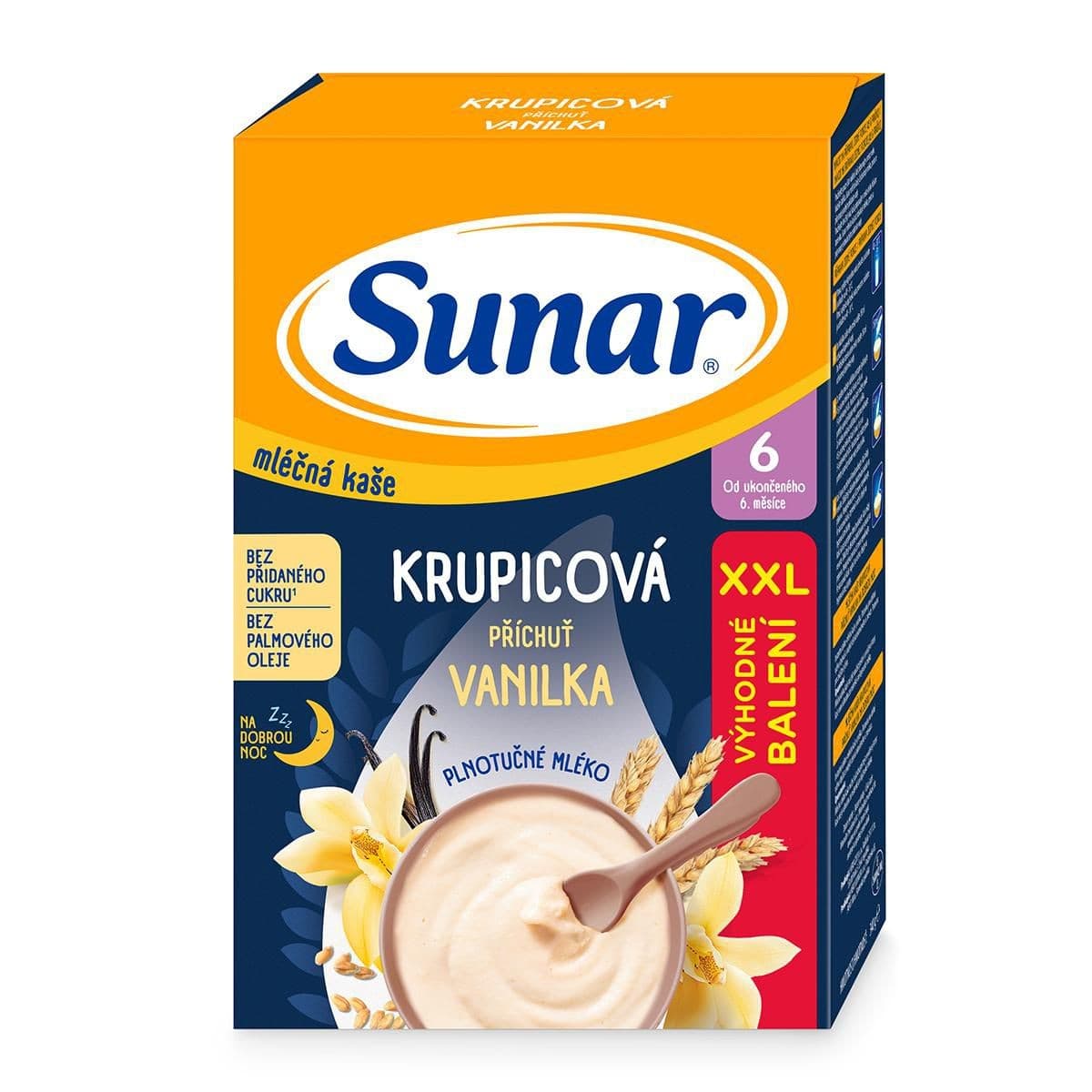 Sunar Mléčná kaše krupicová příchuť vanilka na dobrou noc XXL 340g