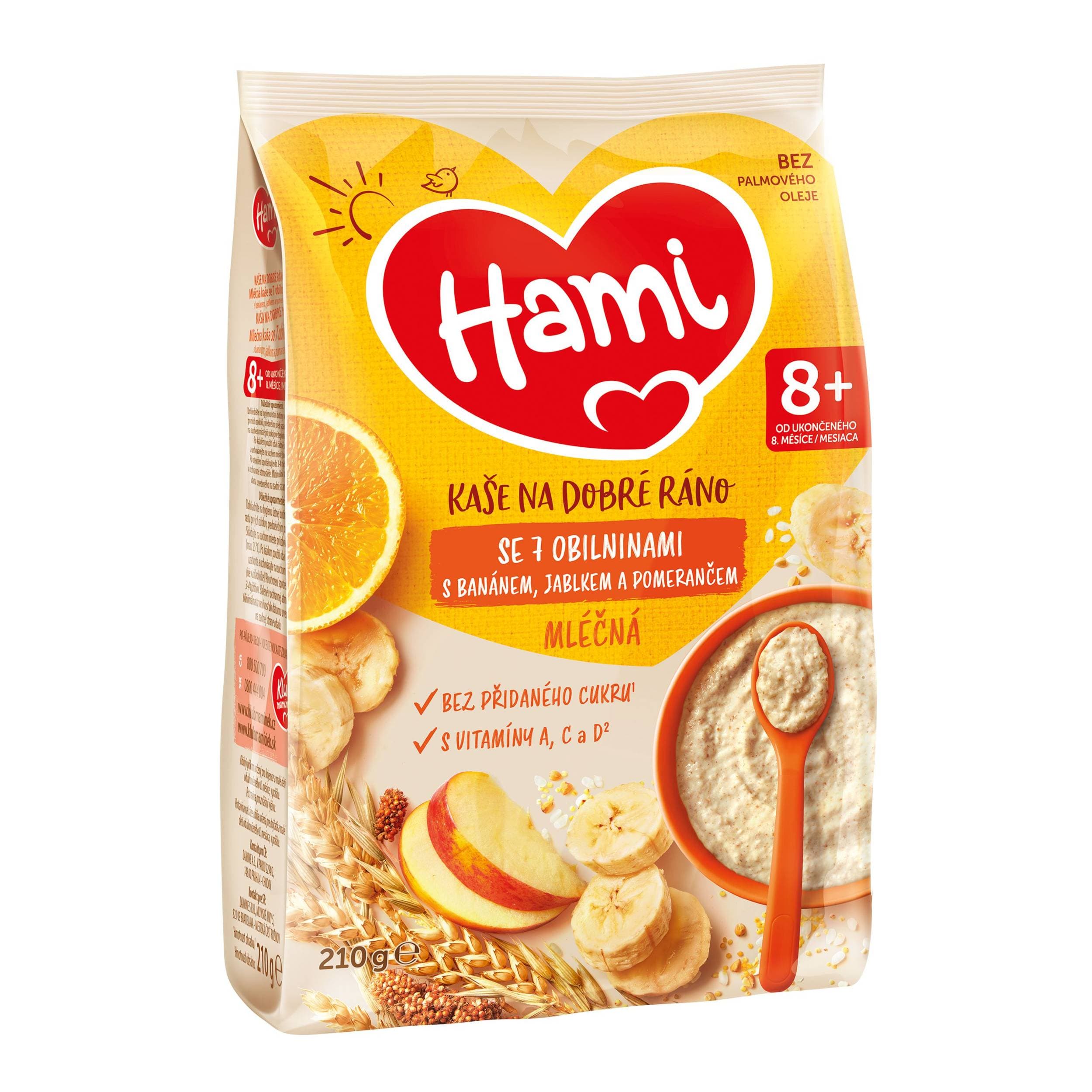Hami mléčná kaše se 7 obilninami s jablkem, banánem a pomerančem 8+, 210g