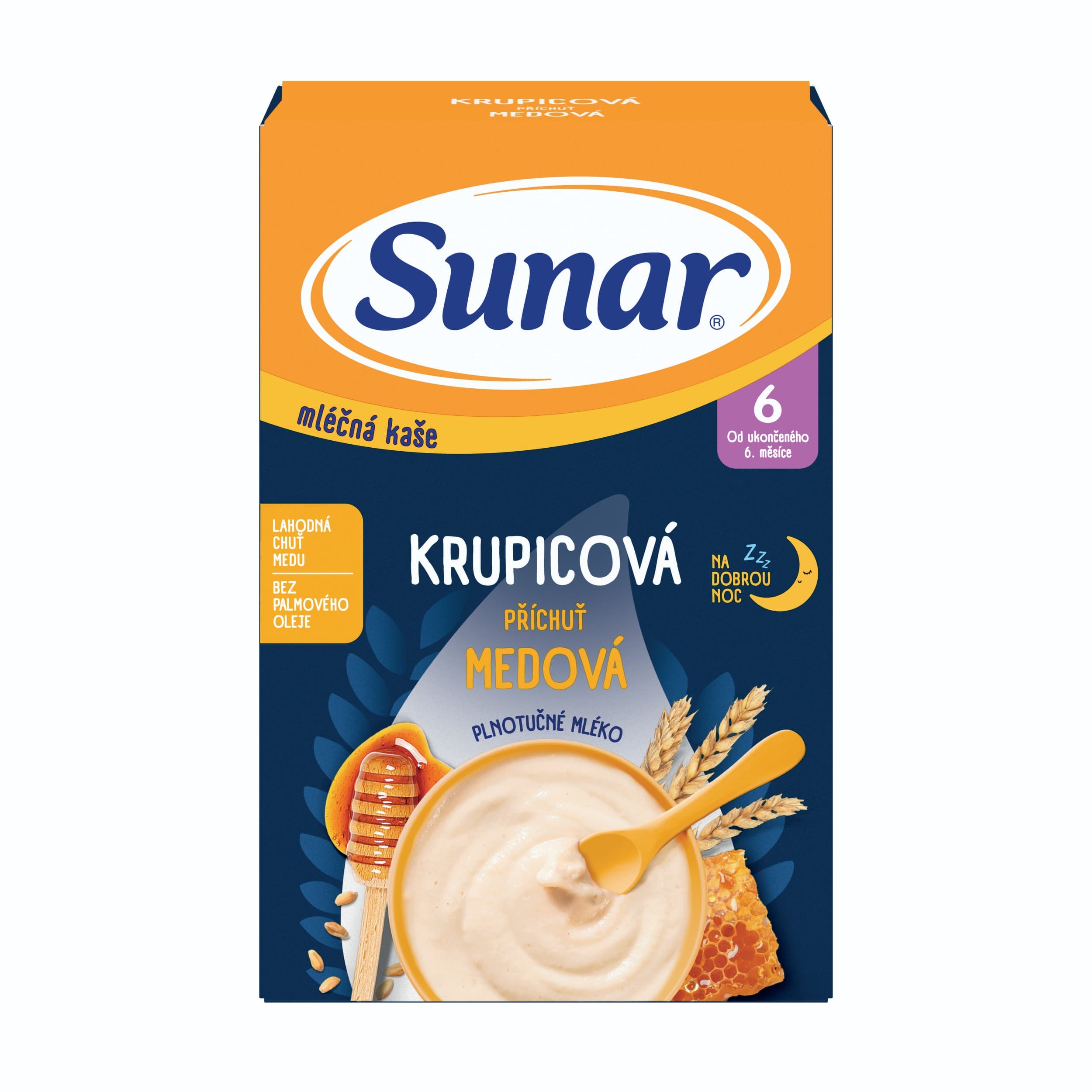 Sunar Mléčná kaše krupicová příchuť medová na dobrou noc 210 g
