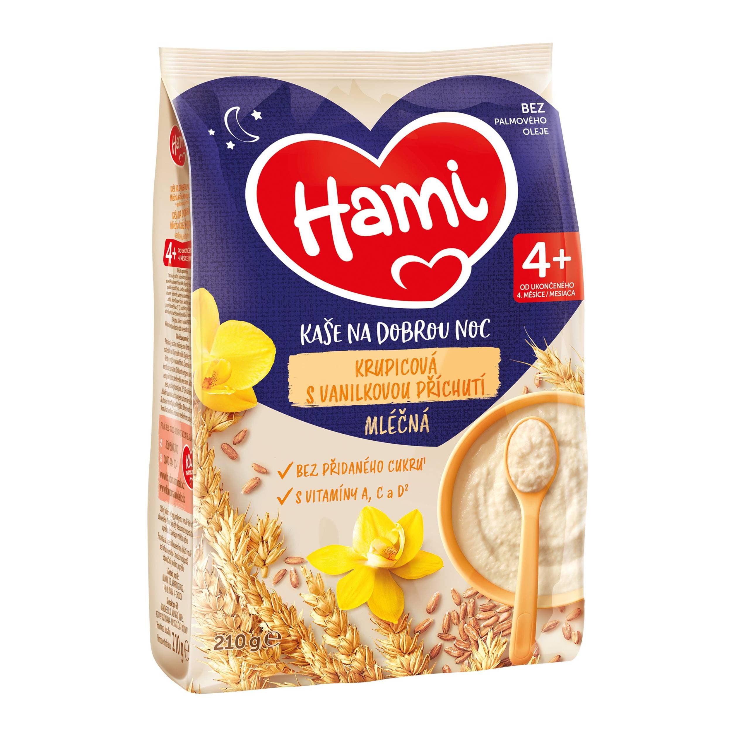 Hami Mléčná kaše krupicová s vanilkovou příchutí na dobrou noc 4+, 210g