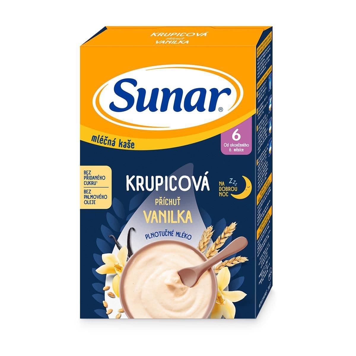 Sunar Mléčná kaše krupicová příchuť vanilka na dobrou noc 210 g