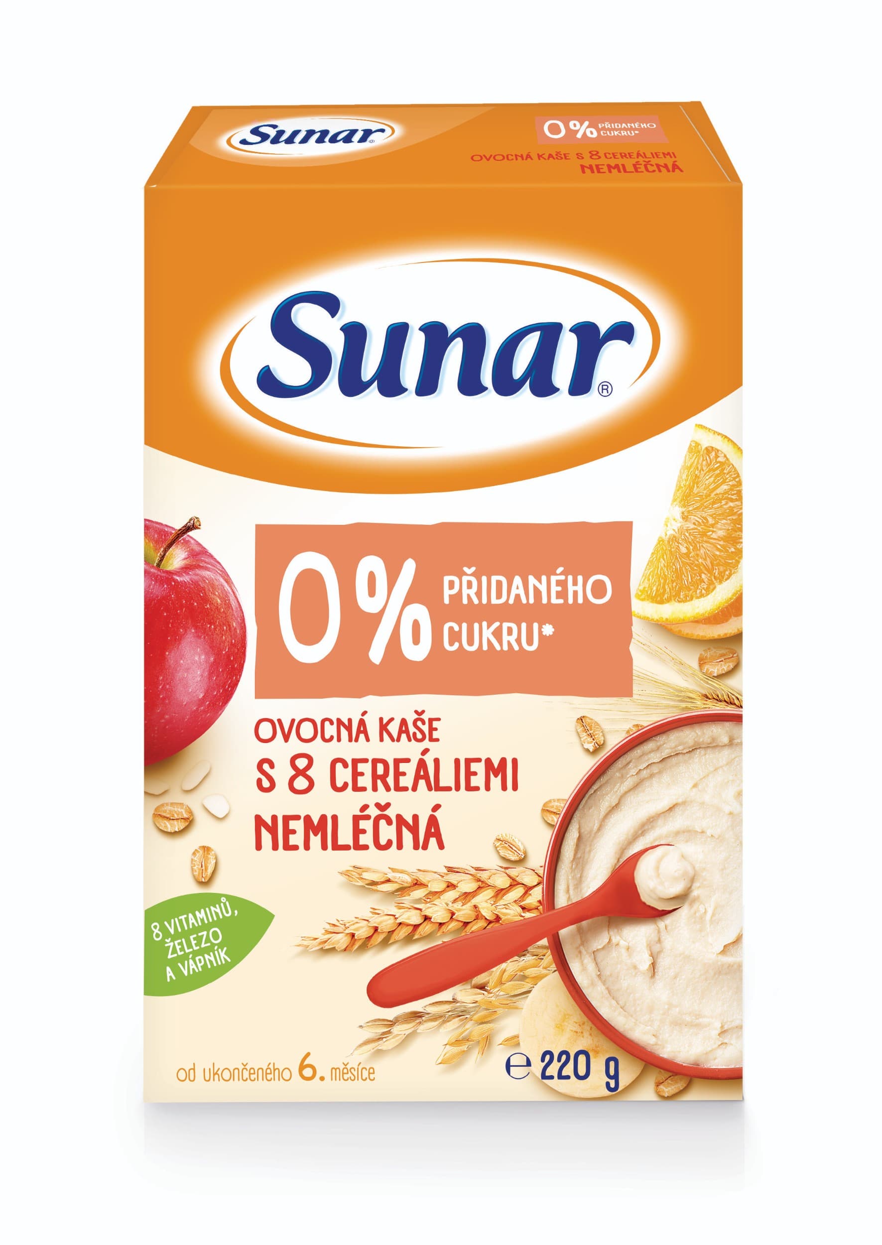 Sunar ovocná nemléčná kaše s 8 cereáliemi 220g