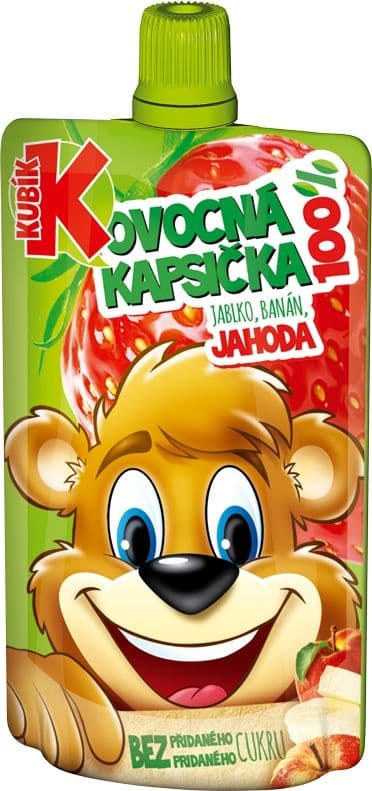 Kubík 100% ovocná kapsička jablko-banán-jahoda 100 g