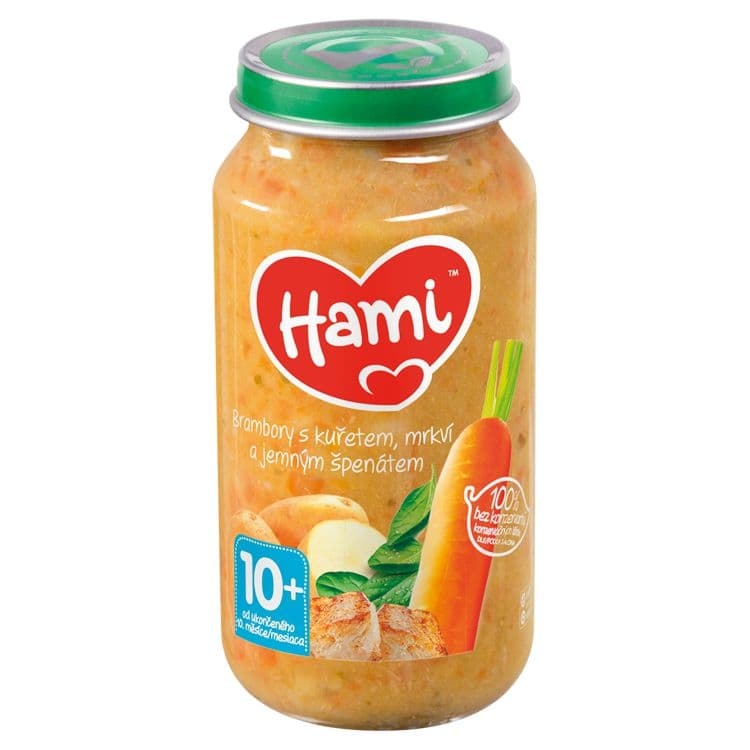 Hami Masozeleninový příkrm Brambory s kuřetem, mrkví a jemným špenátem od uk. 10. měsíce 250 g