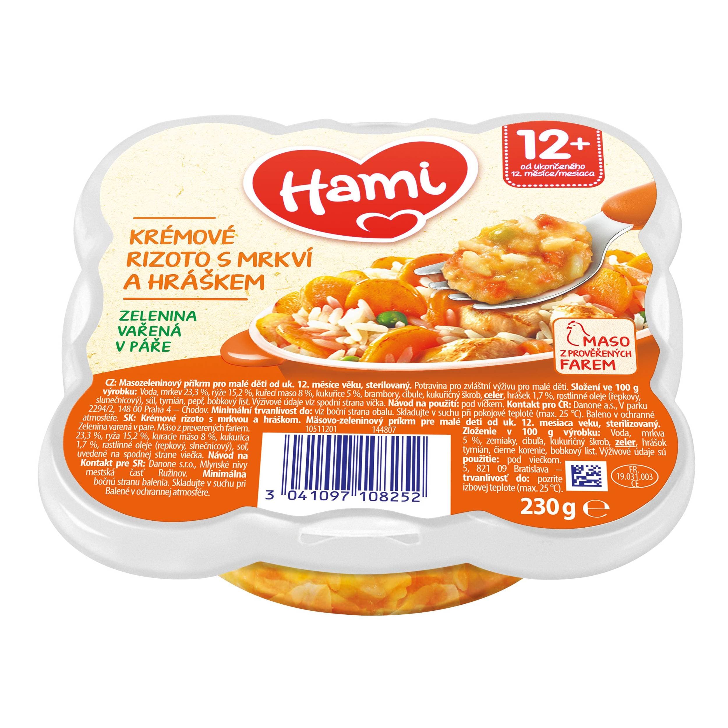 Hami Masozeleninový talířek Malý Gurmán Krémové rizoto s mrkví a hráškem od uk. 12. měsíce 230 g