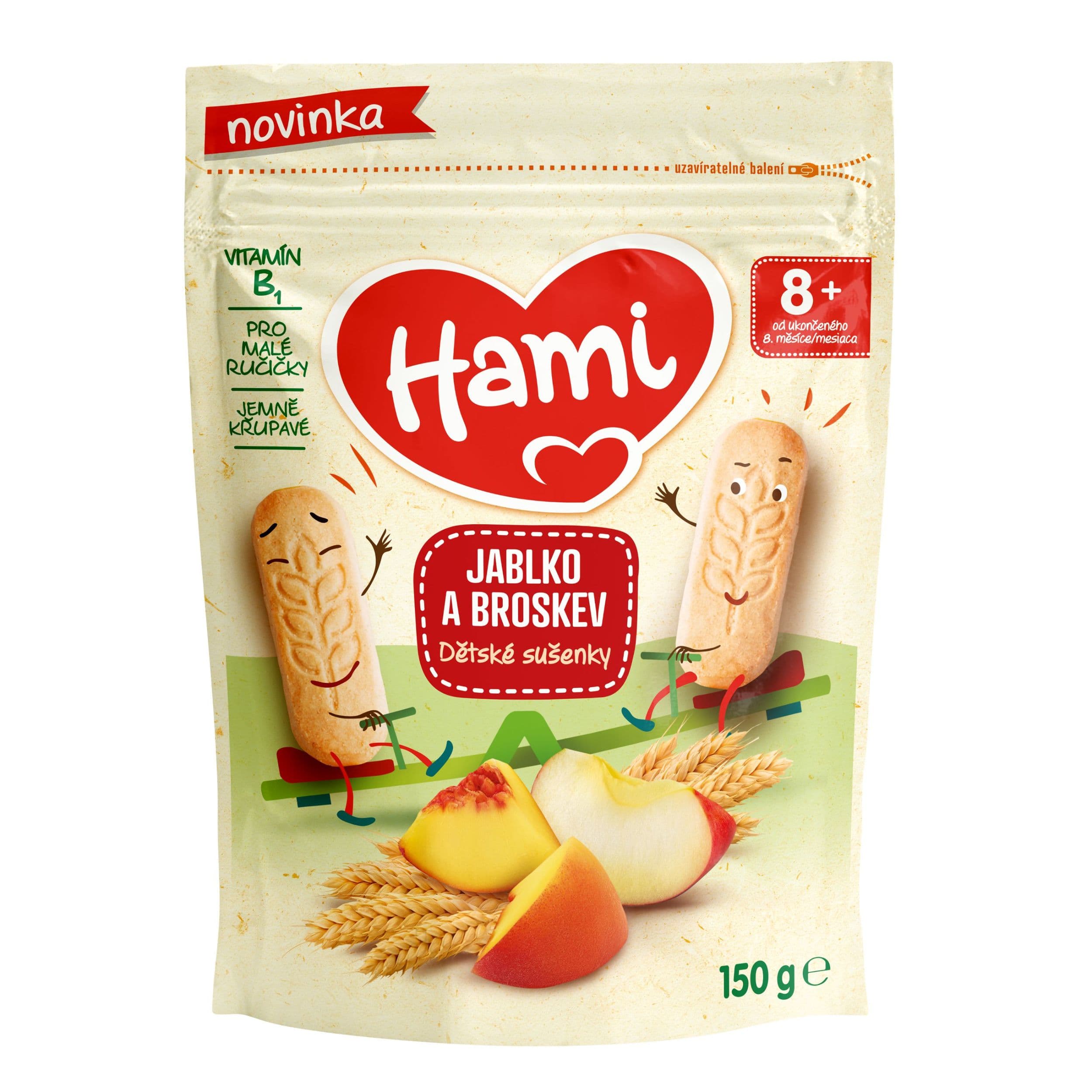 Hami Sušenky jablko a broskev 8+, 150g