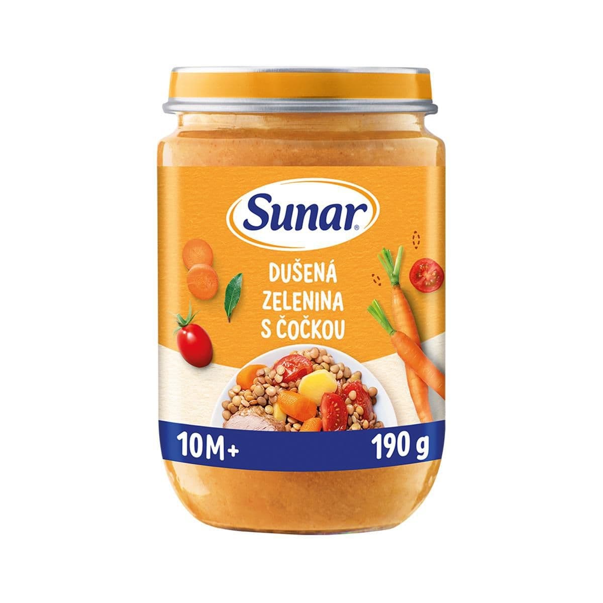 Sunar Příkrm dušená zelenina s čočkou 10m+, 190g