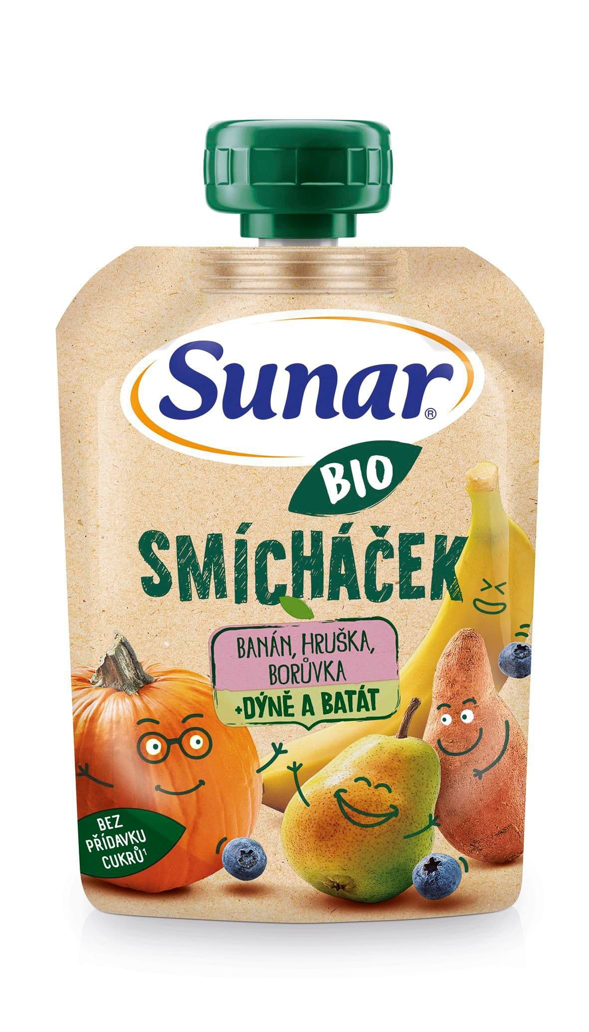Sunar BIO ovocná kapsička Smícháček banán, hruška, dýně, batáty a borůvky 100g