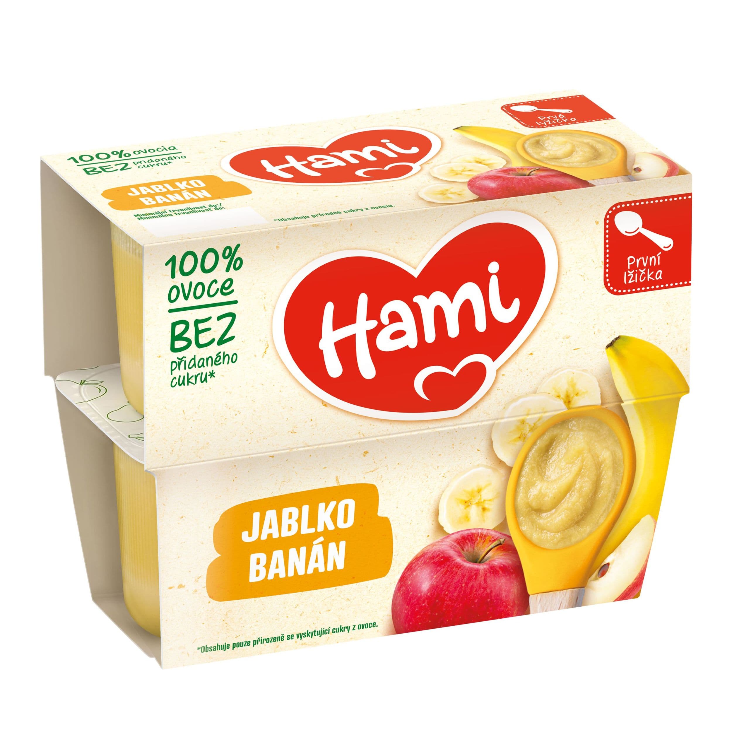 Hami Ovocná přesnídávka 100% ovoce jablko a banán první lžička 4x100 g