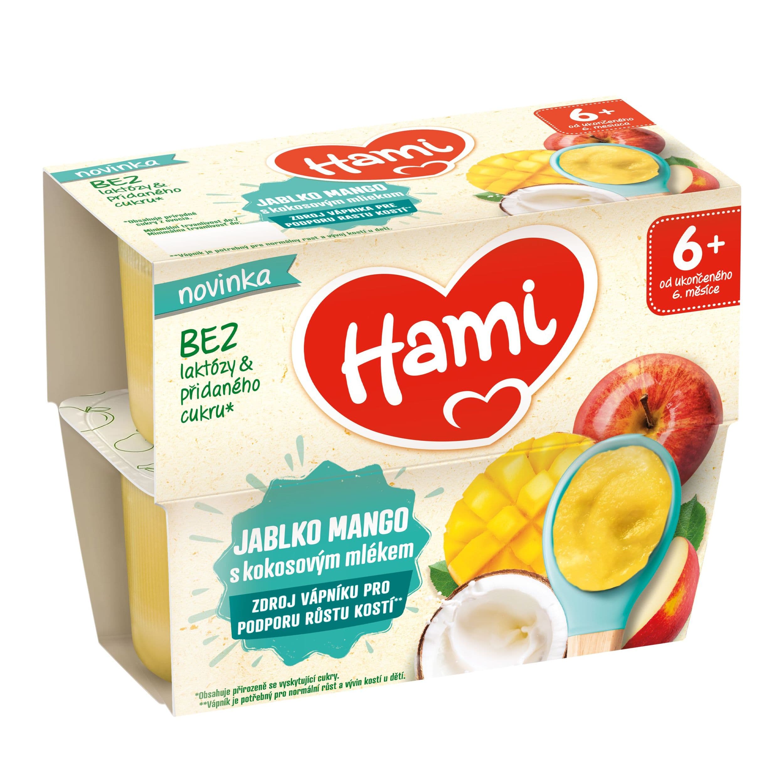 Hami Ovocný příkrm Jablko, mango s kokosovým mlékem 4x95g