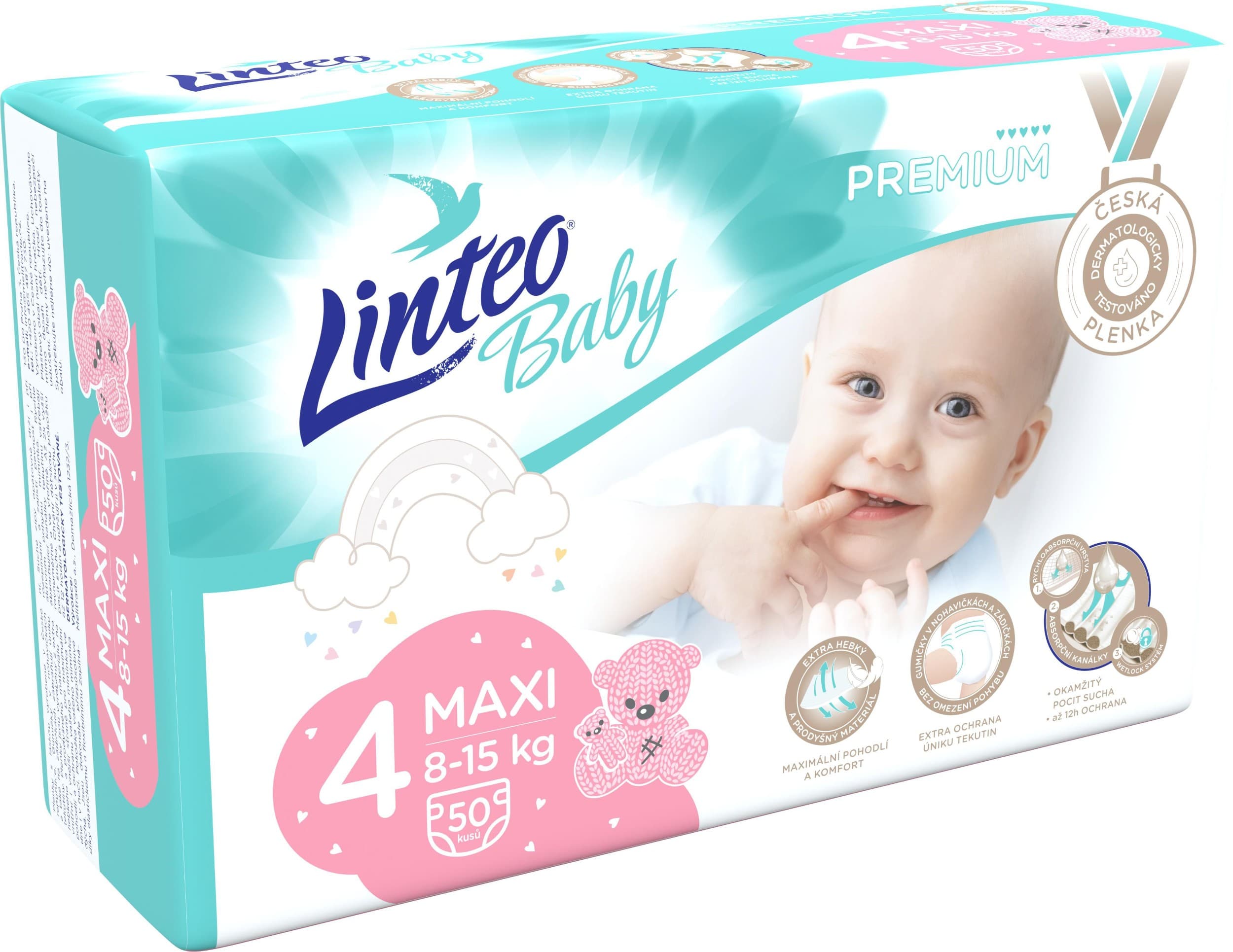 Linteo Baby Prémiové plenky č.4 MAXI, 8-15 kg, 50ks
