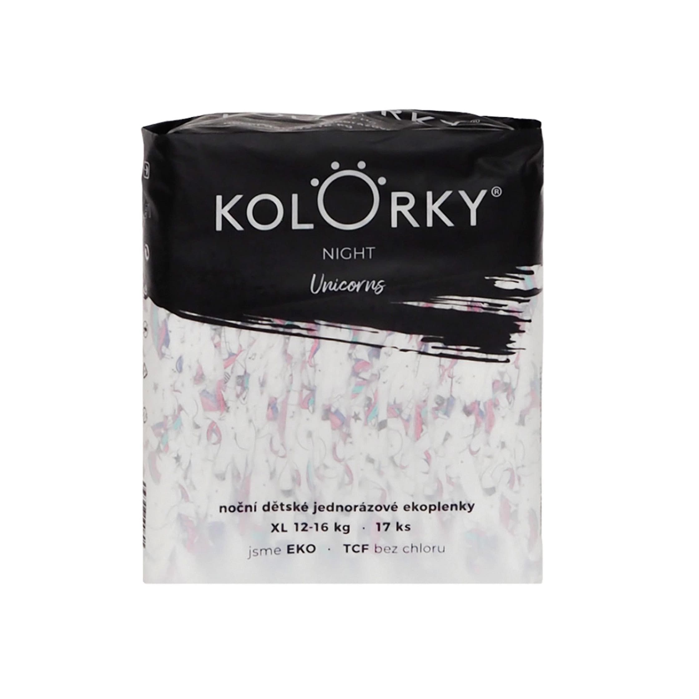 KOLORKY NIGHT Jednorožci vel. XL (12-16 kg) noční jednorázové eko plenky 17ks