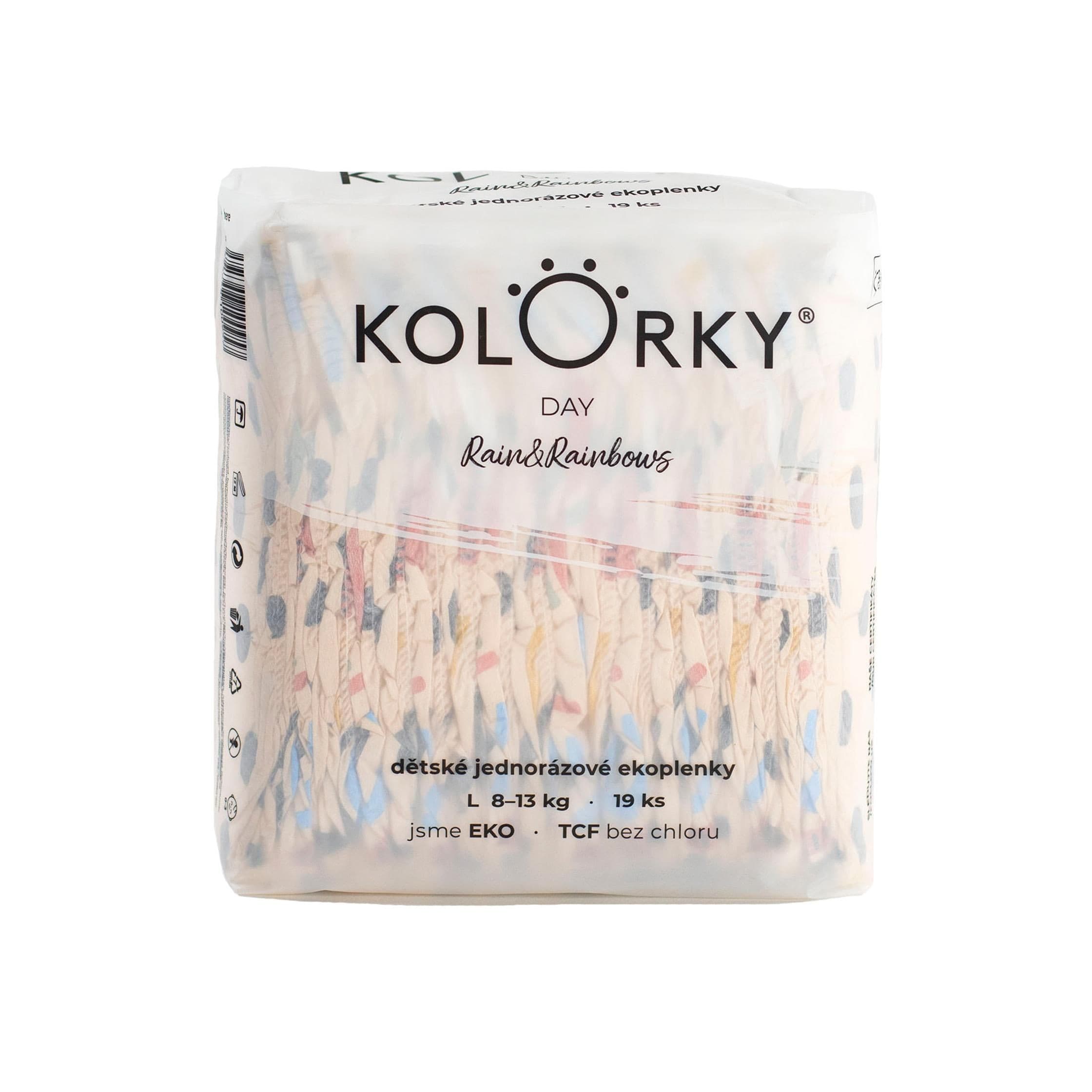 KOLORKY Day déšť a duhy vel. L (8-13 kg) jednorázové eko plenky 19 ks