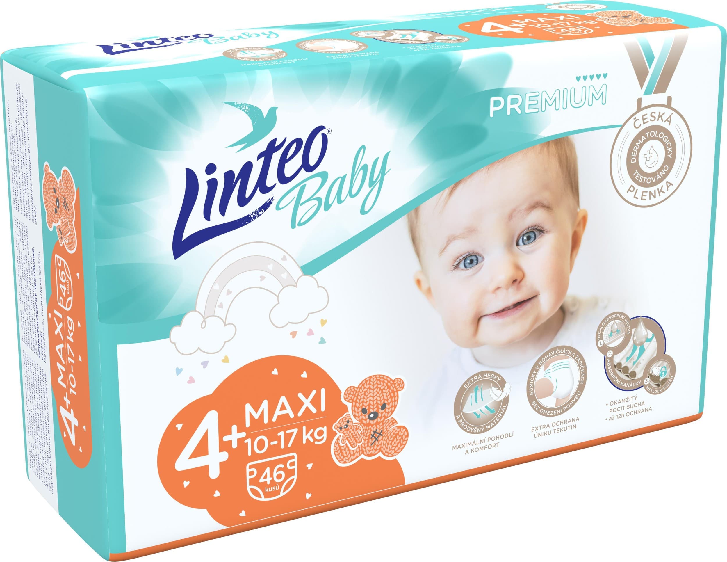 Linteo Baby Prémiové plenky č.4+ MAXI, 10-17kg, 46ks