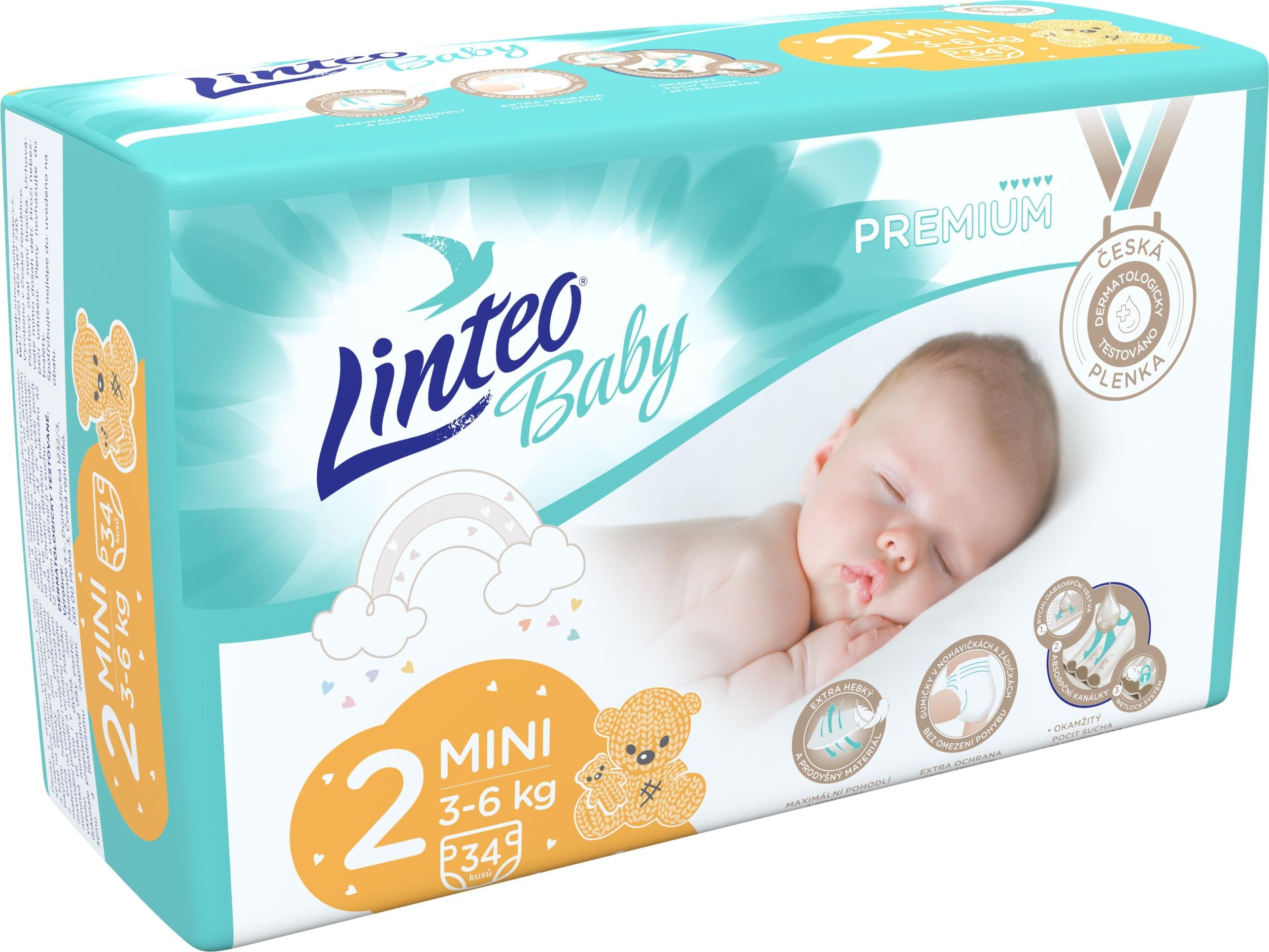 Linteo Baby Prémiové plenky č.2 Mini, 3-6 kg, 34ks
