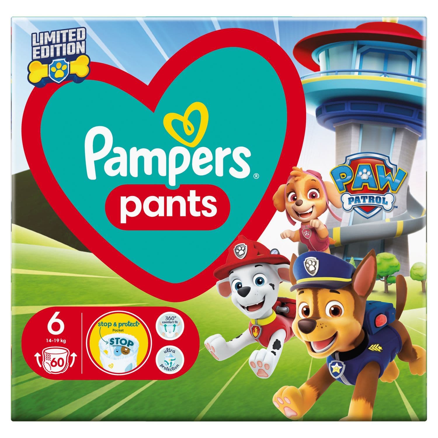 Pampers Baby-Dry Plenkové kalhotky Paw Patrol vel. 6, 14kg - 19kg, 60ks