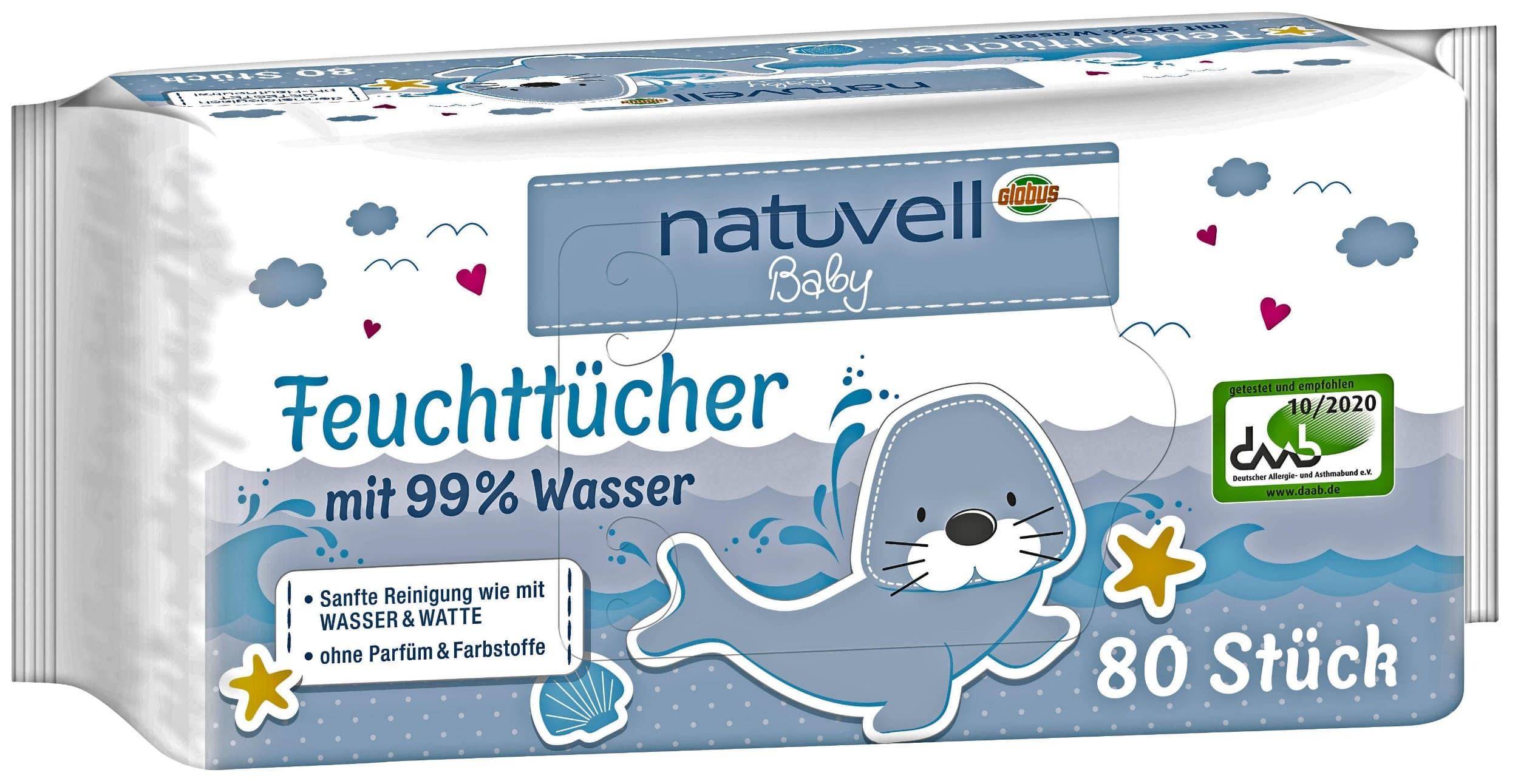 Natuvell dětské vlhčené ubrousky s 99 % vody 80 ks