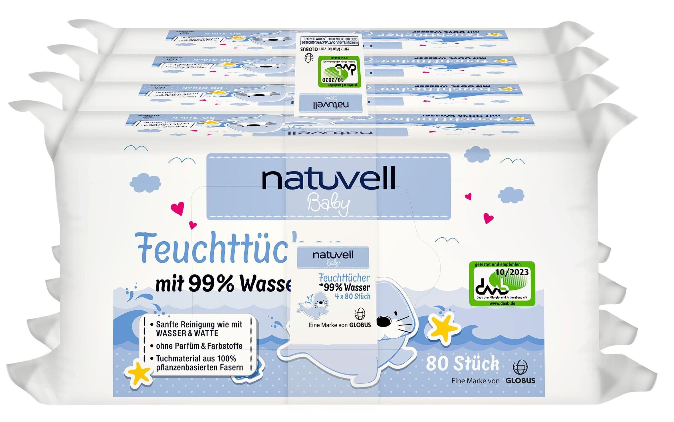 Natuvell dětské vlhčené ubrousky s 99 % vody 4x80 ks