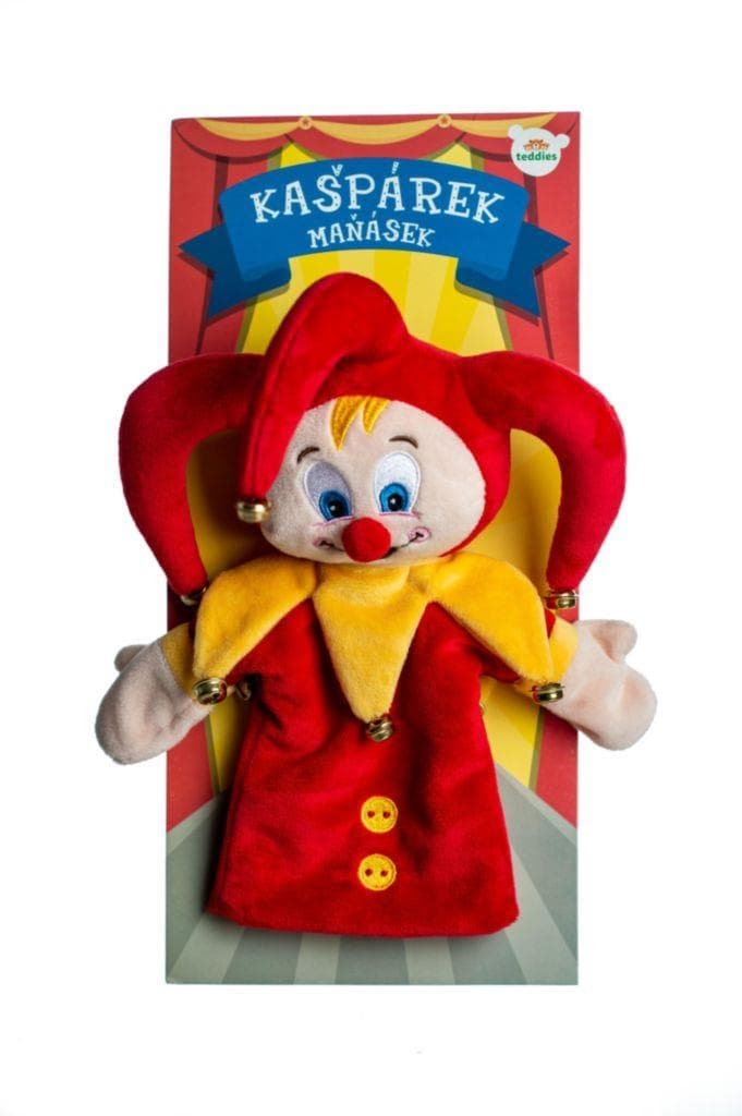 Teddies Kašpárek maňásek na ruku plyšový 28cm s rolničkami