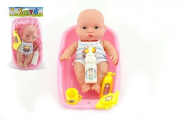 Teddies Miminko plast 18cm s doplňky ve vaničce v sáčku