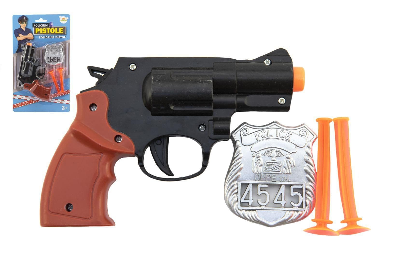 Teddies Pistole policejní 15cm s odznakem + přísavky 2ks