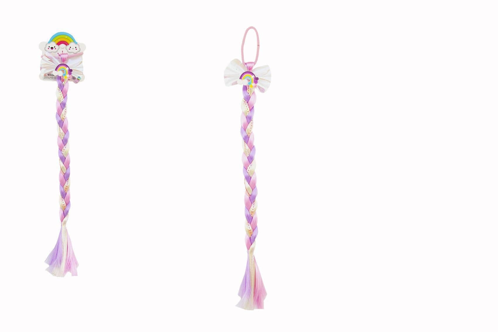 Teddies Gumička do vlasů s mašlí s dlouhým barevným copem s flitry 8x40cm